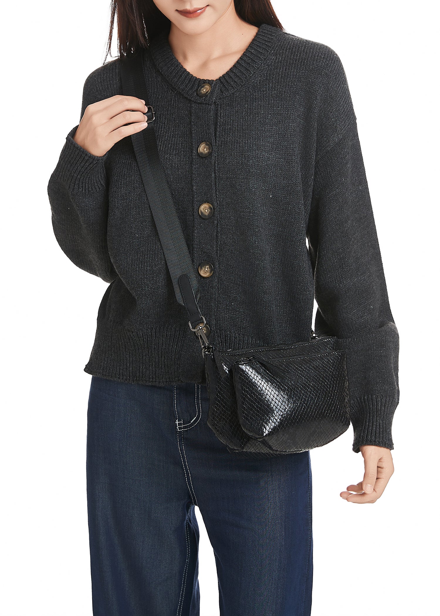 Devon Black Python Convertible Crossbody