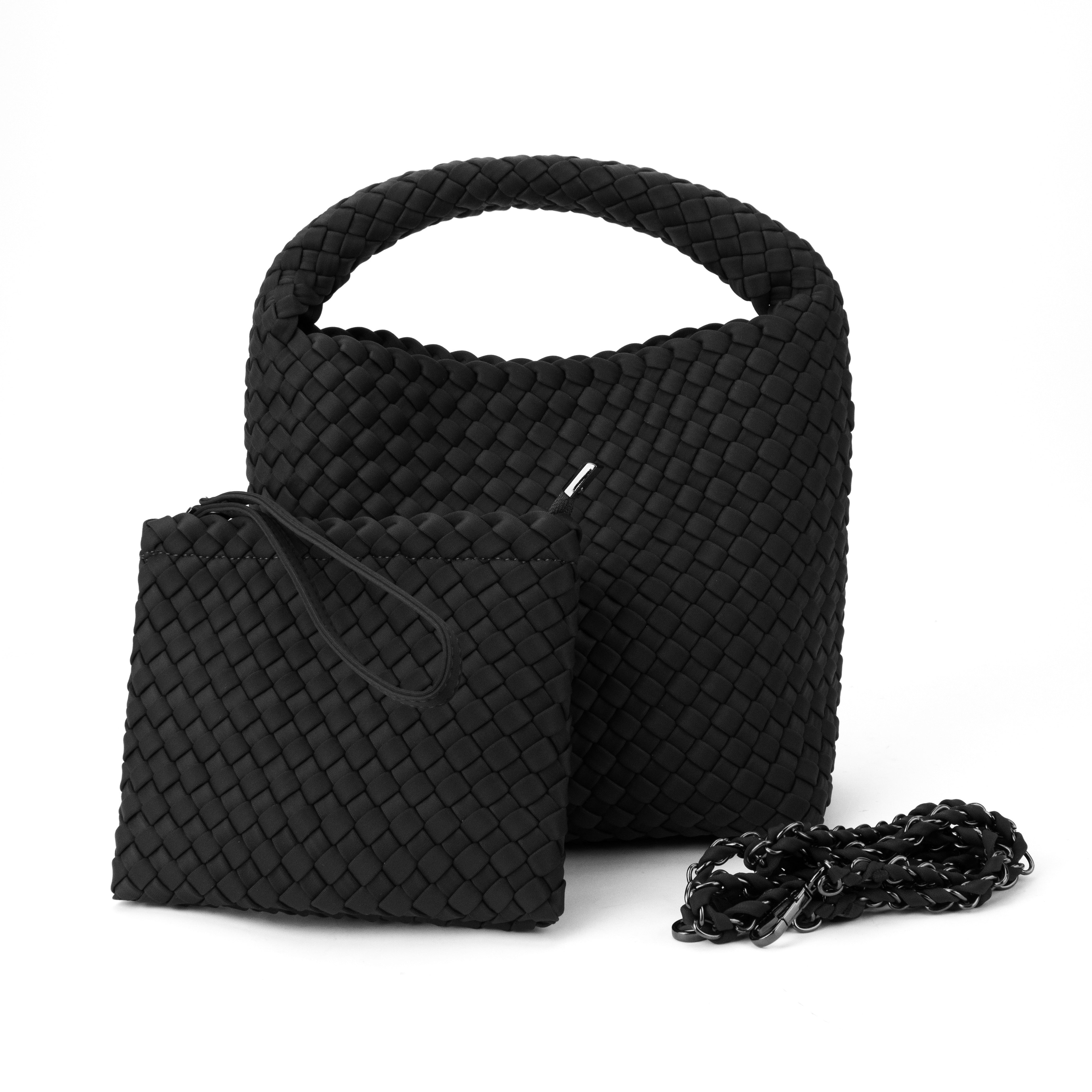 Shelly Woven Bucket Bag Black