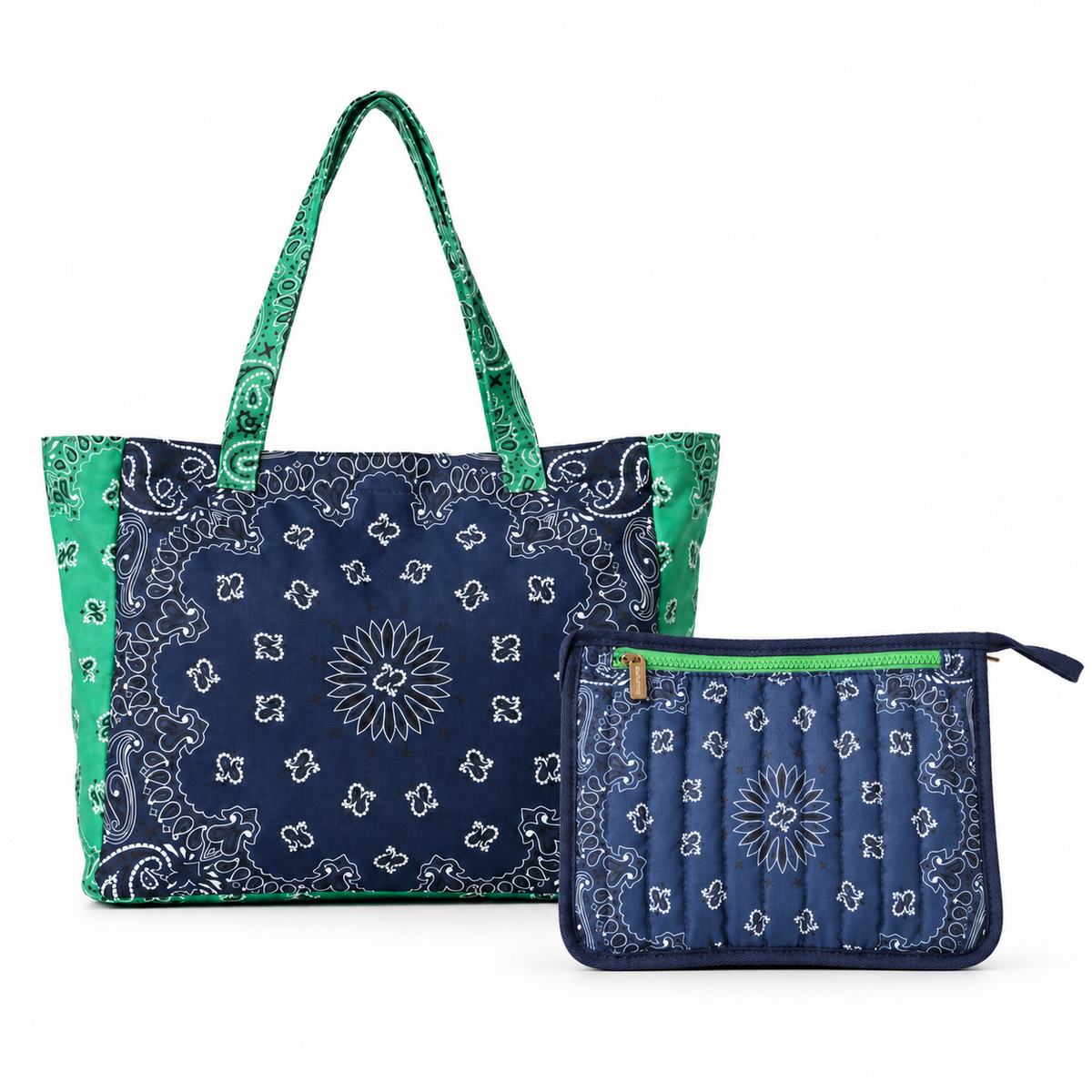 Bailey Navy/Green Bandana Tote & Beau Navy Pouch