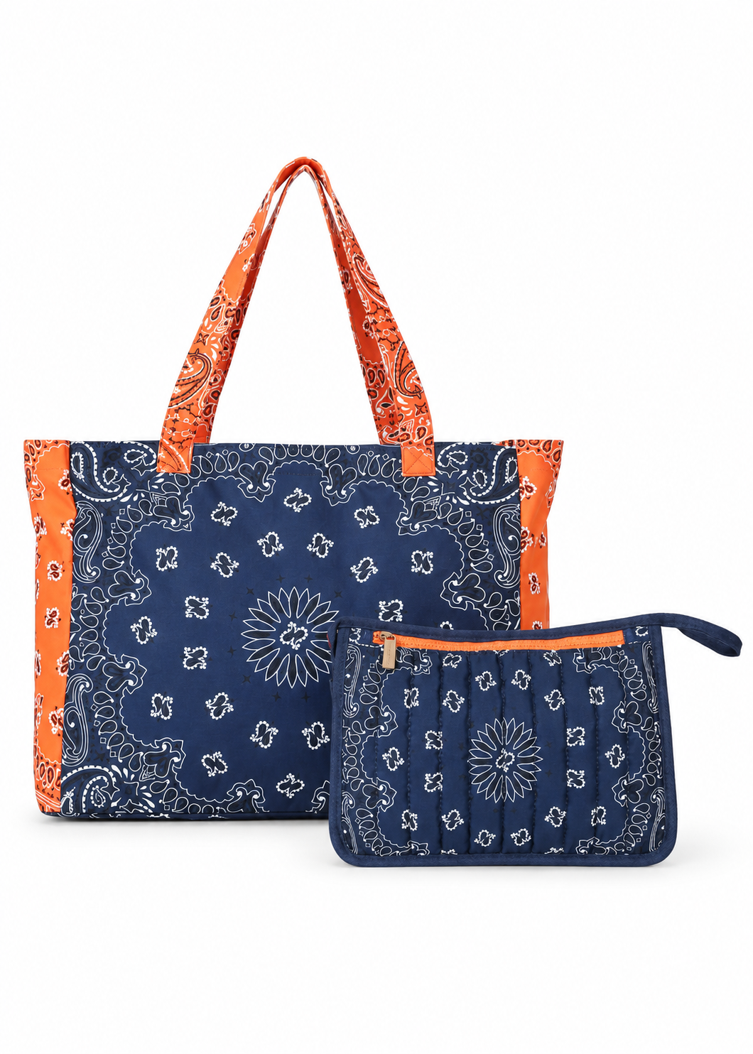 Bailey Navy/Orange Bandana Tote & Beau Navy/Orange Pouch