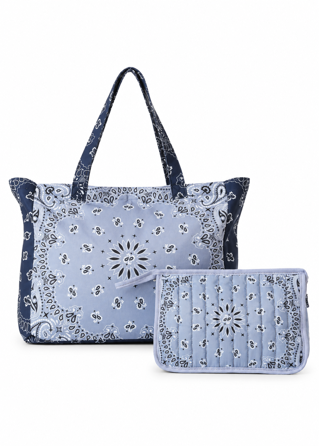 Bailey Light Blue/Navy Bandana Tote & Beau Light Blue Pouch