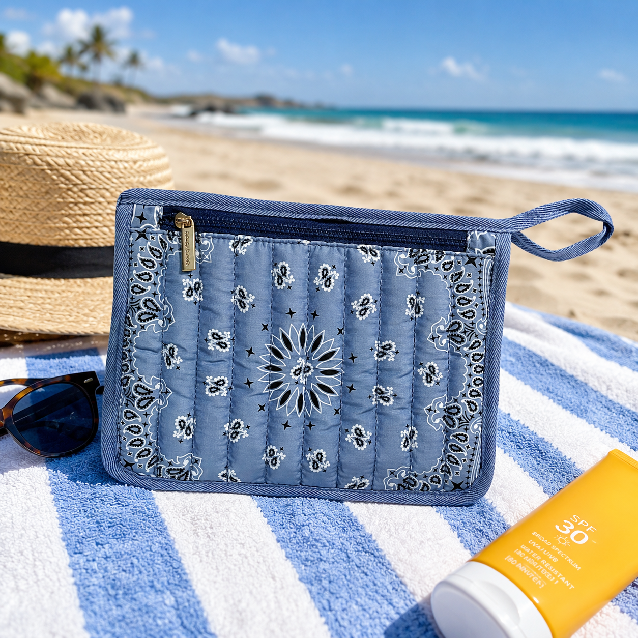 Beau Light Blue Bandana Pouch with Monogram