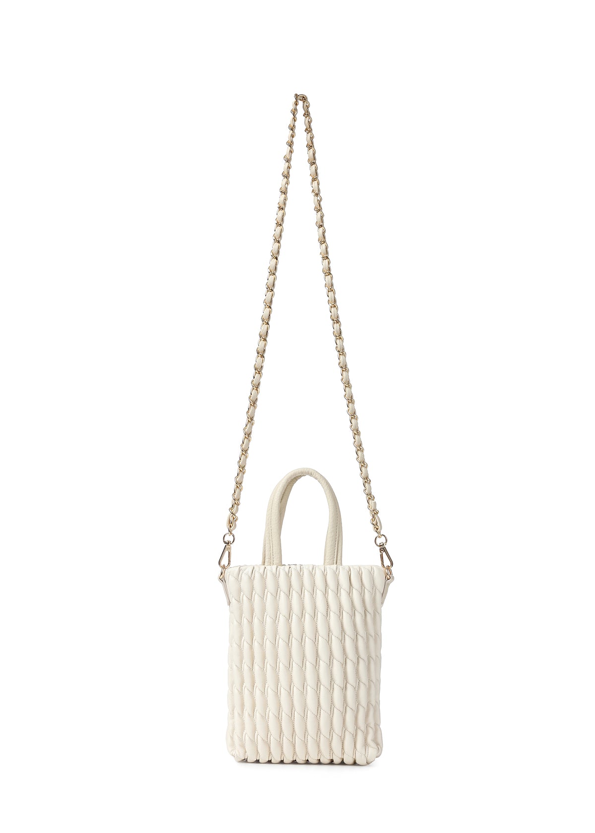 Mila Ecru Twisted Vegan Leather Mini Tote Crossbody Bag