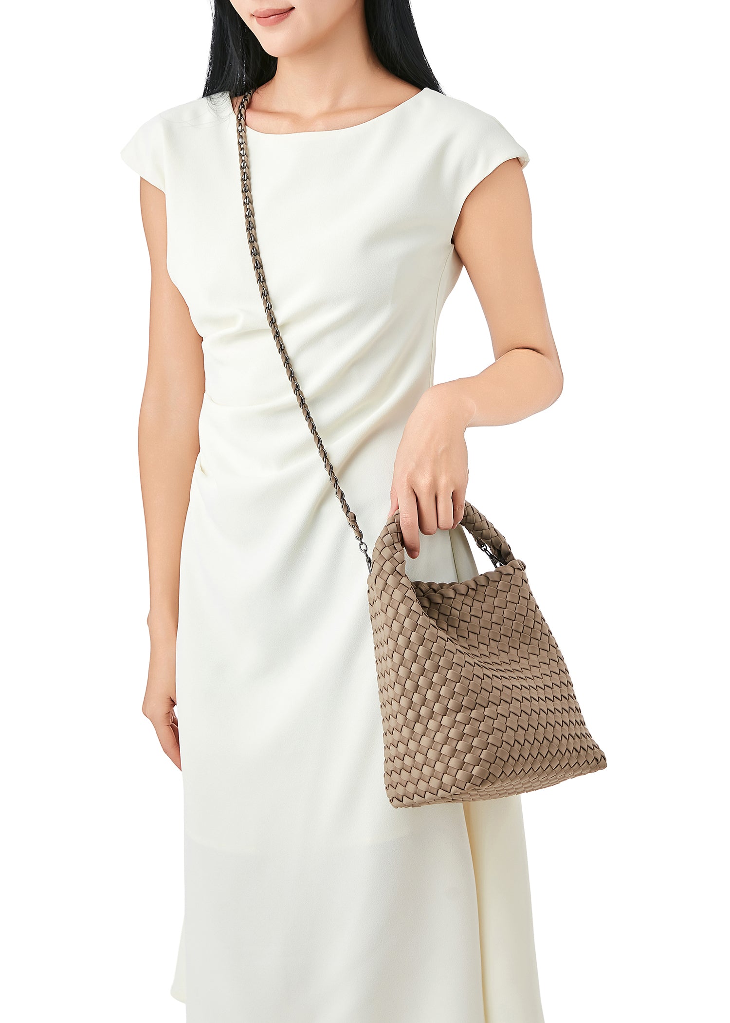 Shelly Taupe Woven Bucket Bag