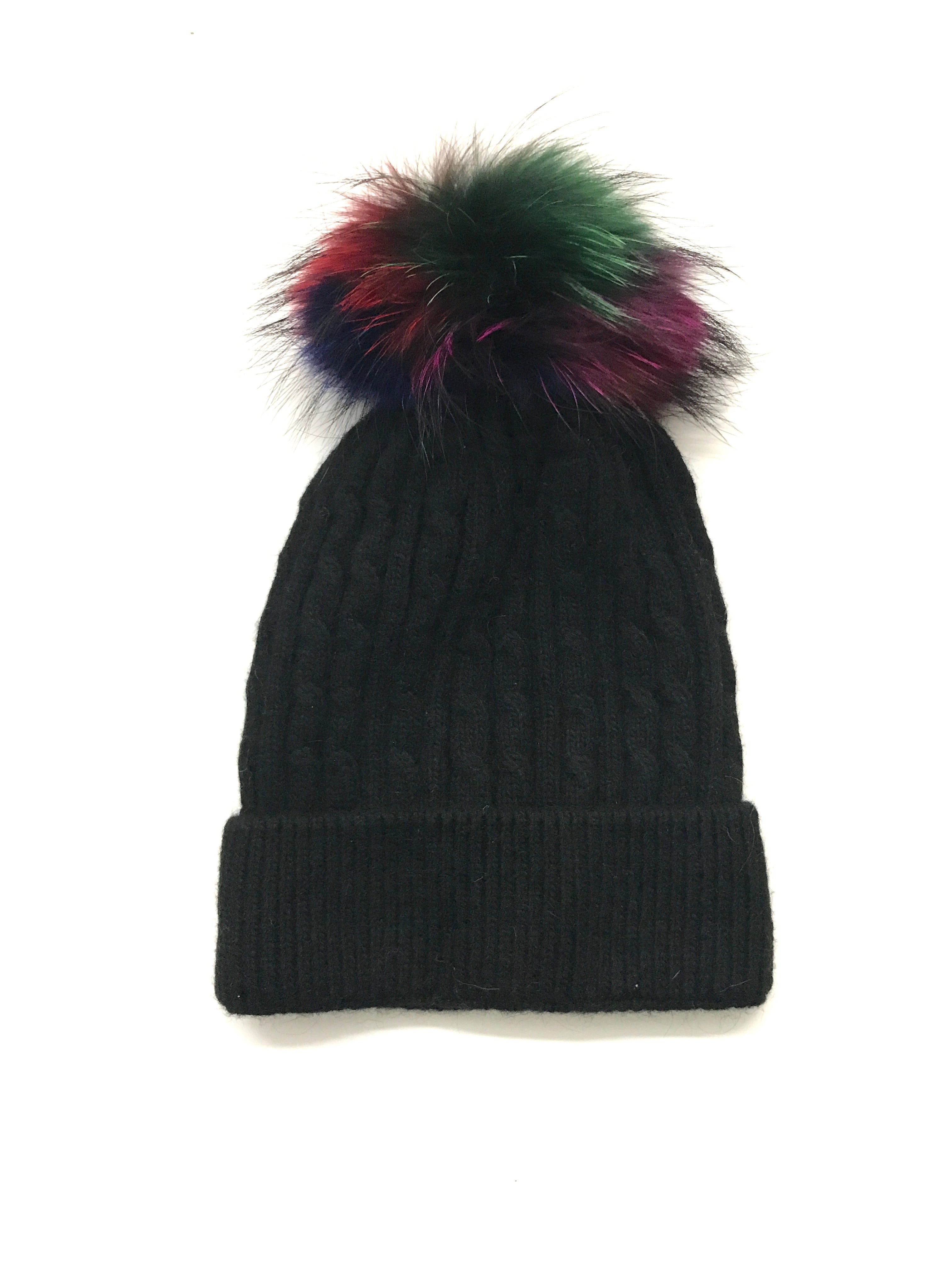 SPECIAL - Aspen Cable Knit Pom Pom Hat Black/Autumn - FINAL SALE