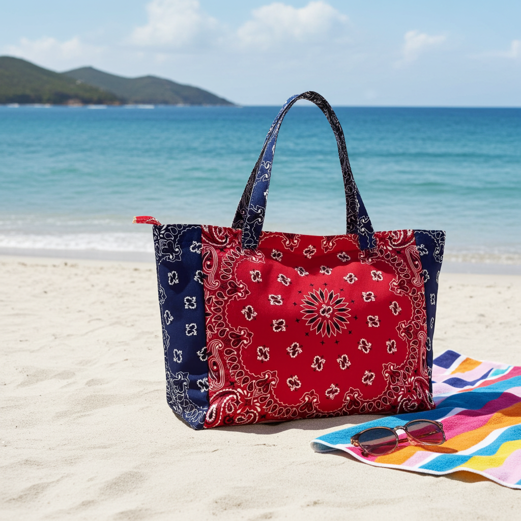 Bailey Red/Navy Bandana Tote with MONOGRAM