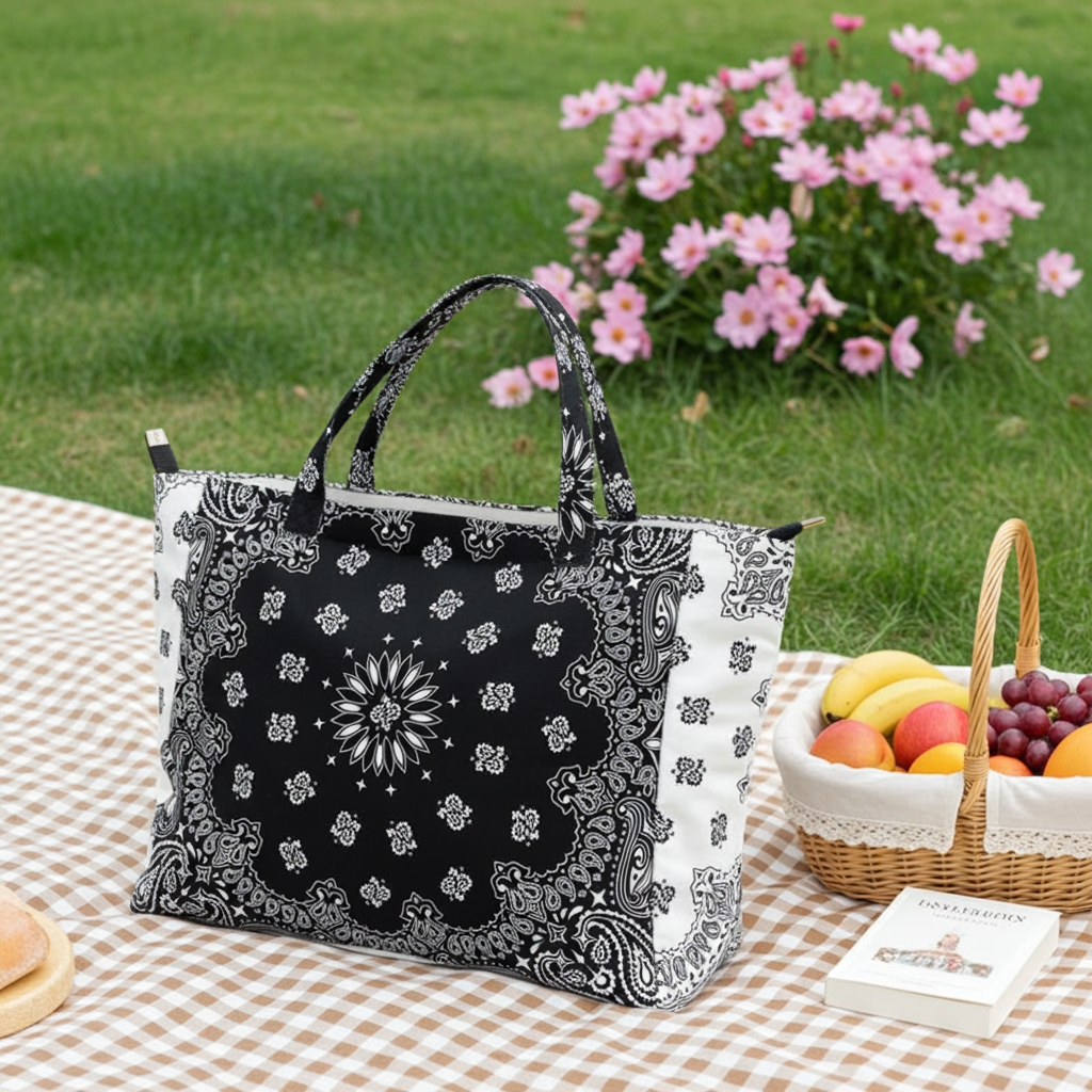 Bailey Black/White Bandana Tote with MONOGRAM