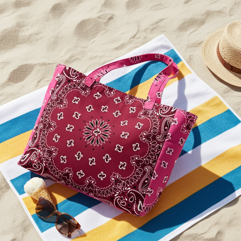 Bailey Burgundy/Pink Bandana Tote with MONOGRAM