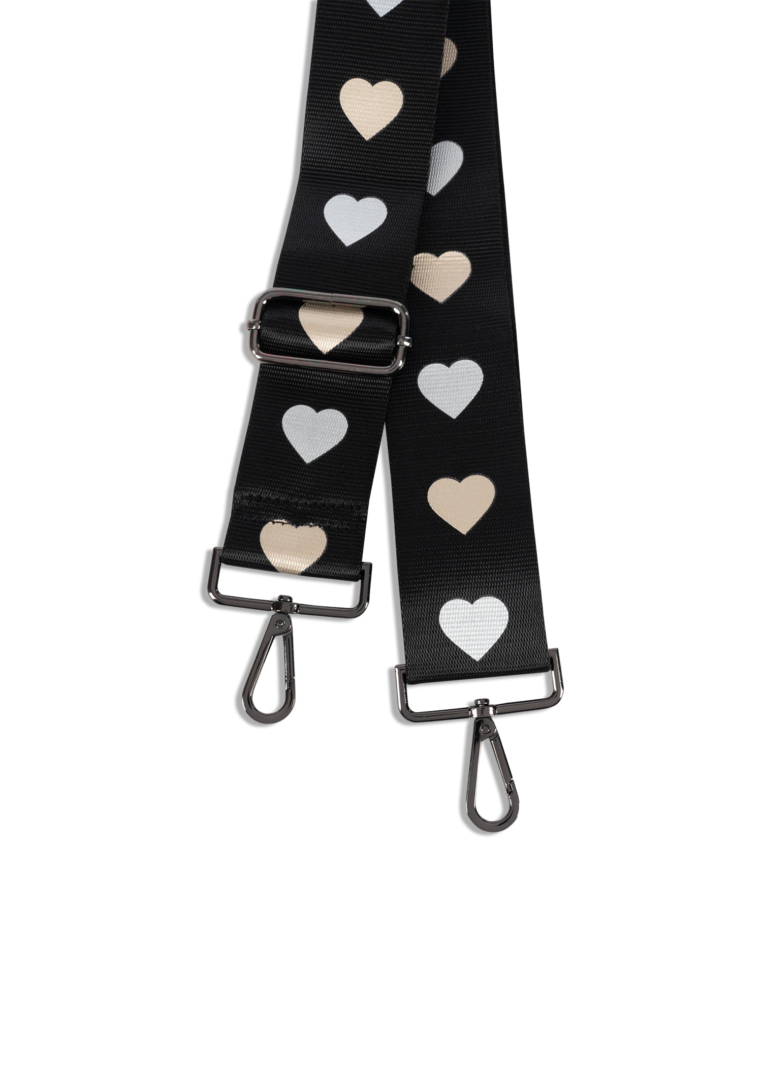 black/rose gold/silver heart handbag strap