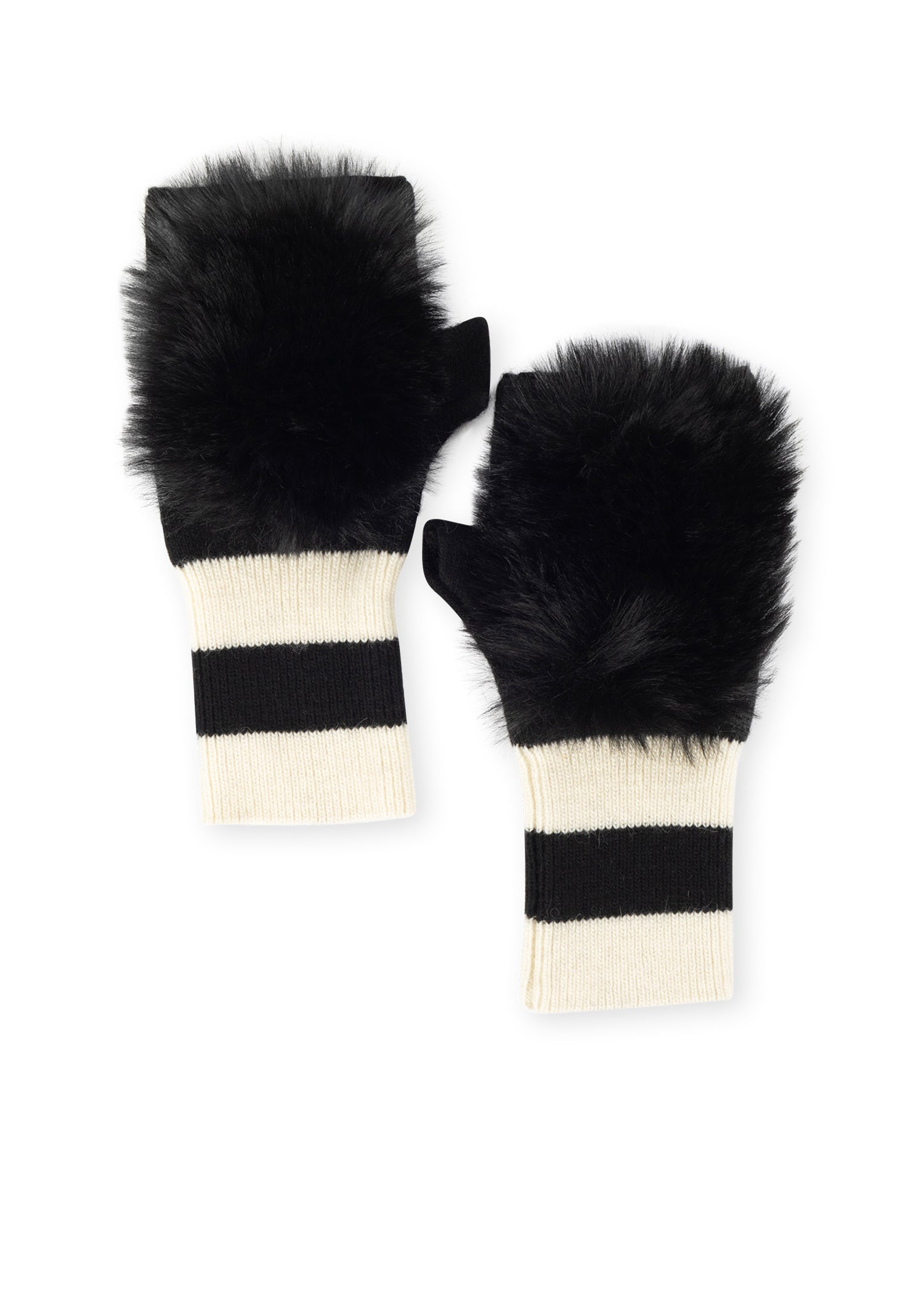 Black/White Stripe Fluff Fingerless Glove