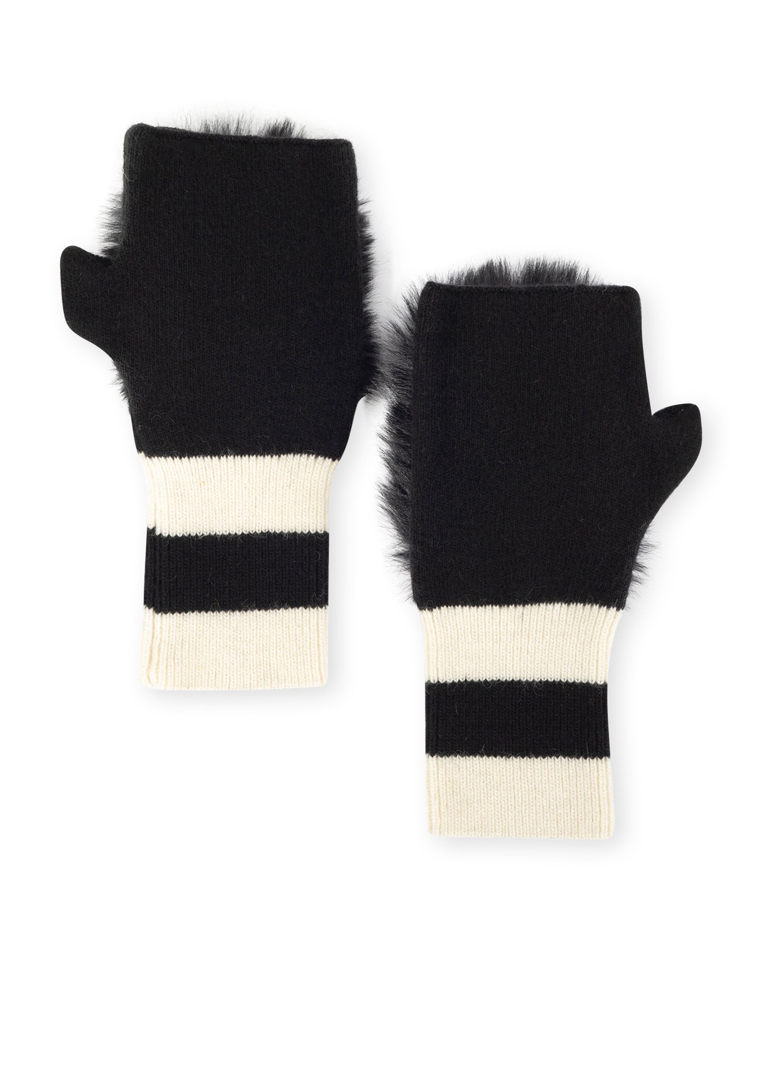 Black/White Stripe  Fluff Fingerless Glove