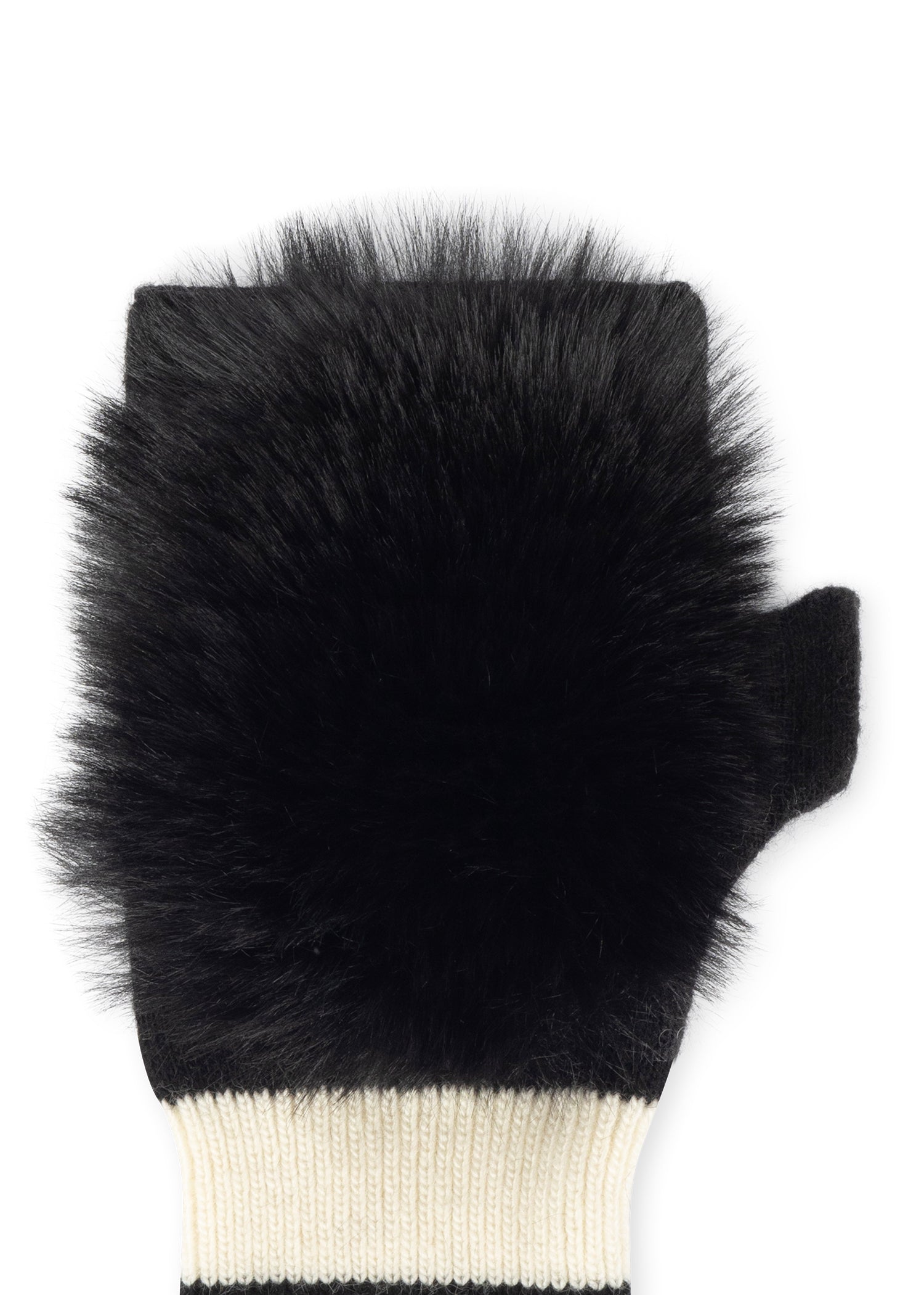 Black/White Stripe Fluff Fingerless Glove
