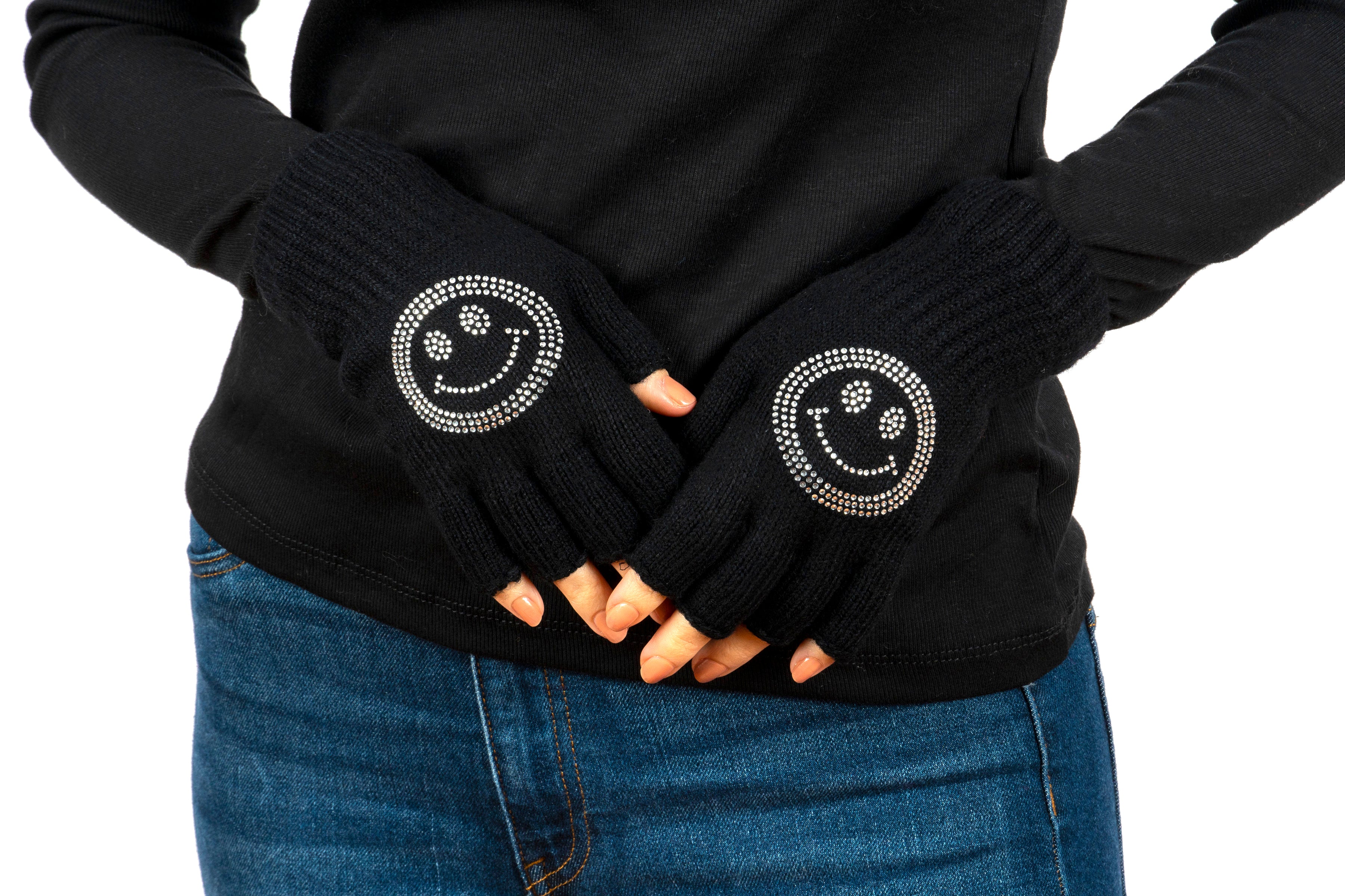 smiley fingerless glove