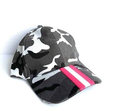 boardwalk baseball cap gray camo/hot pink/white stripe