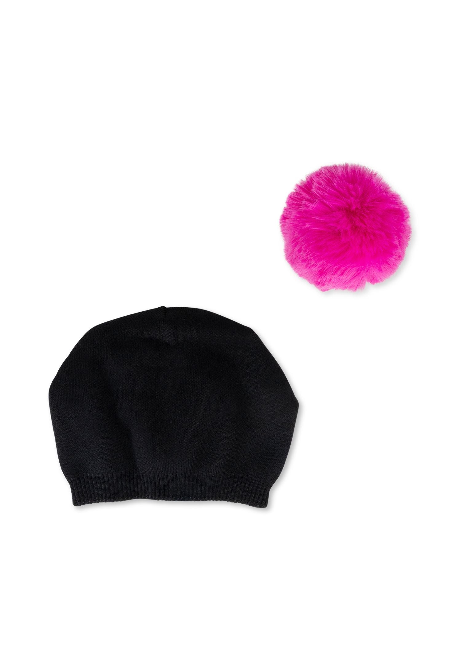 brooklyn beanie black/hot pink faux fur pom