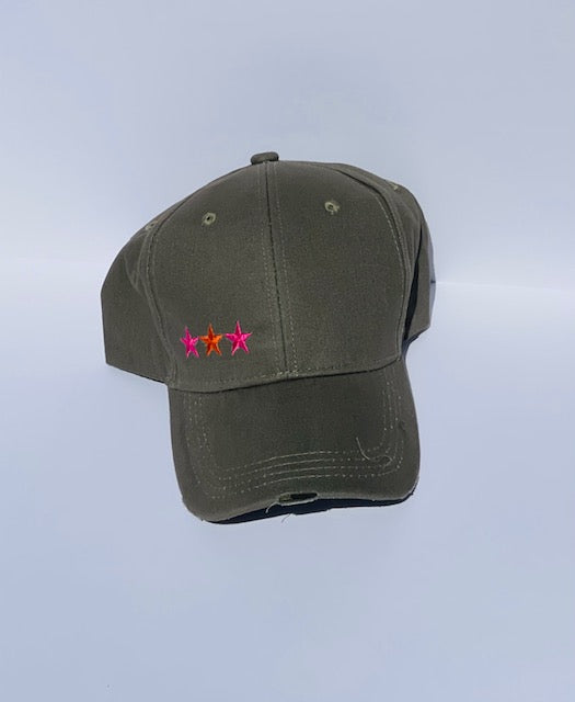 boardwalk baseball cap olive/ pink orange pink stars