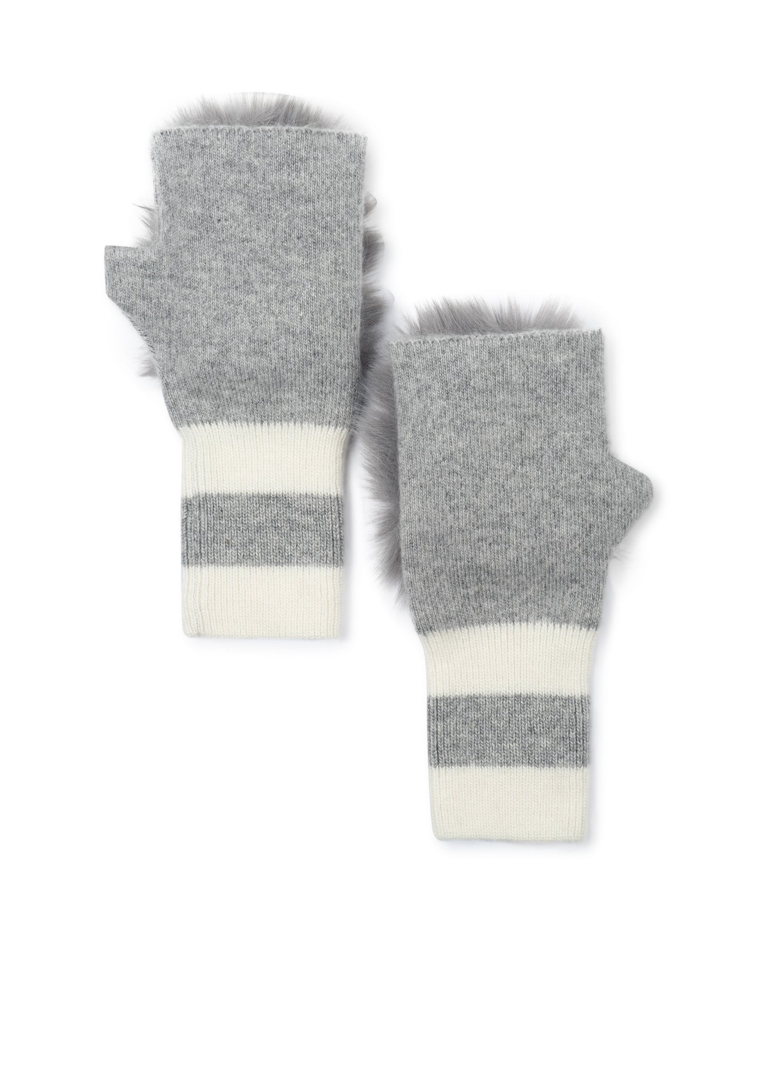 Heather/White Stripe  Fluff Fingerless Glove
