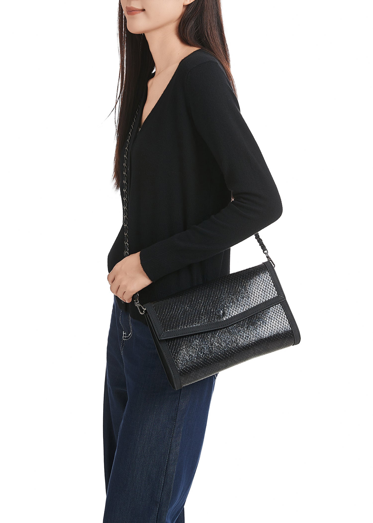 Beth Black Python Clutch