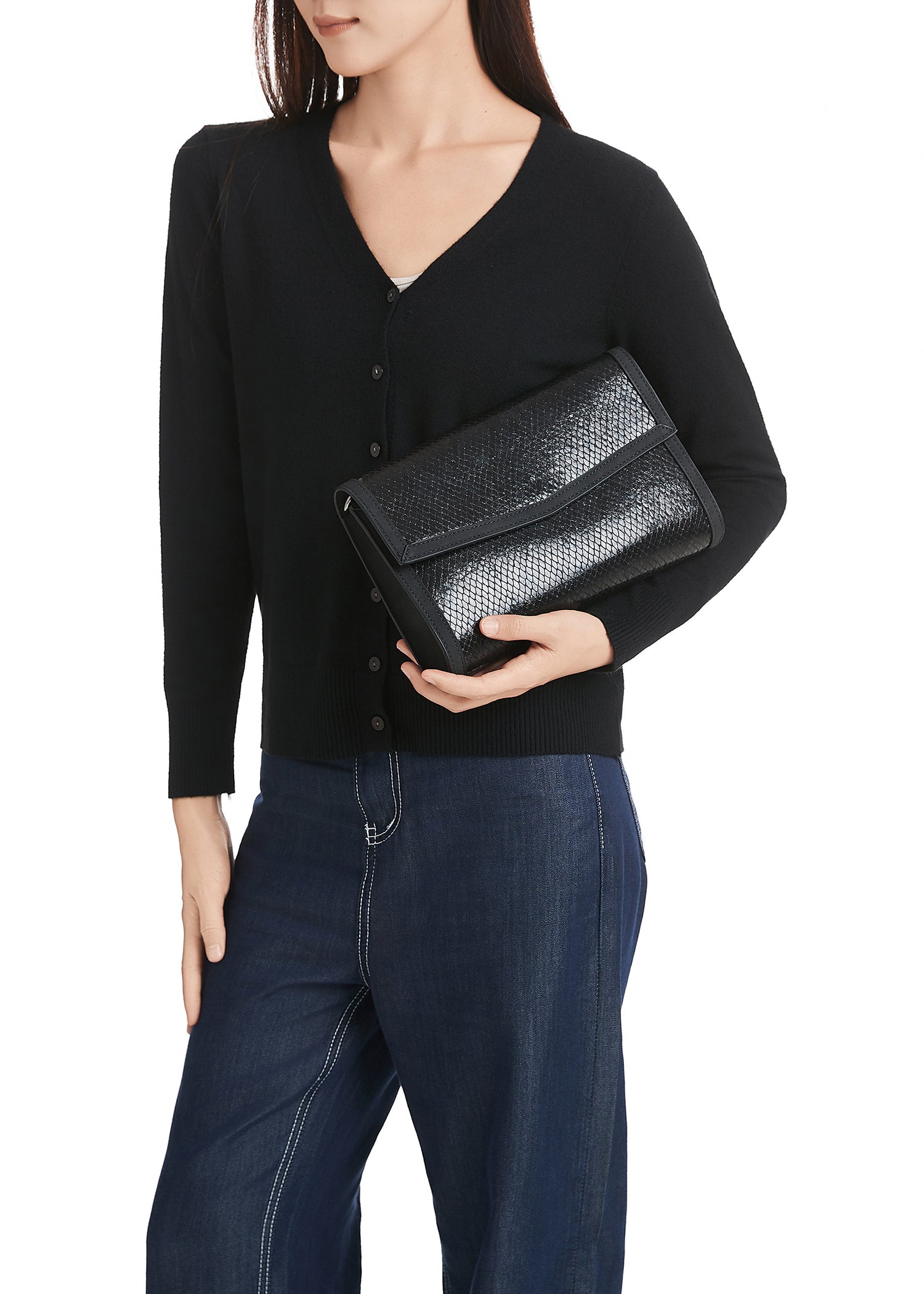 Beth Black Python Clutch
