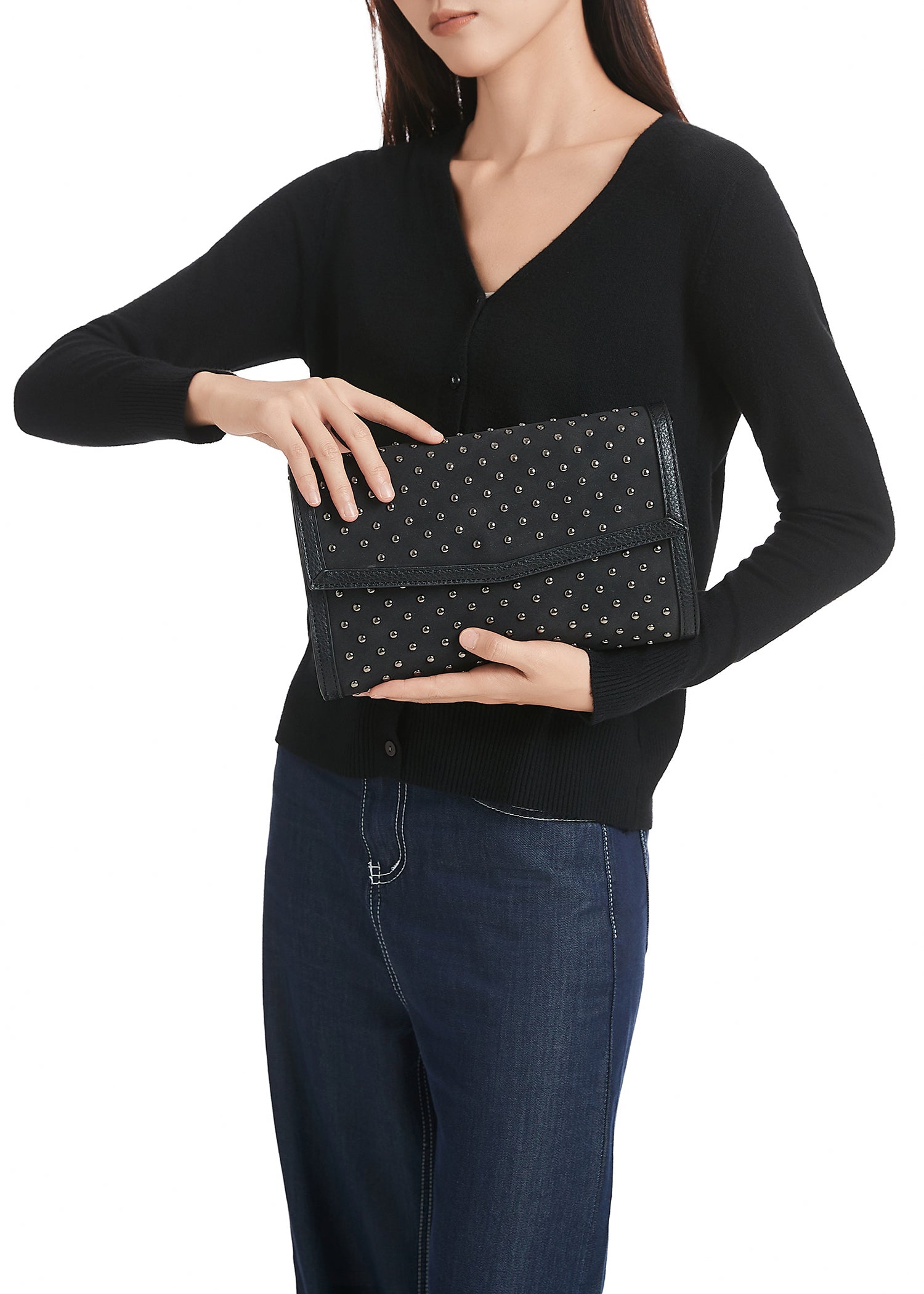 Beth Black Studded Clutch