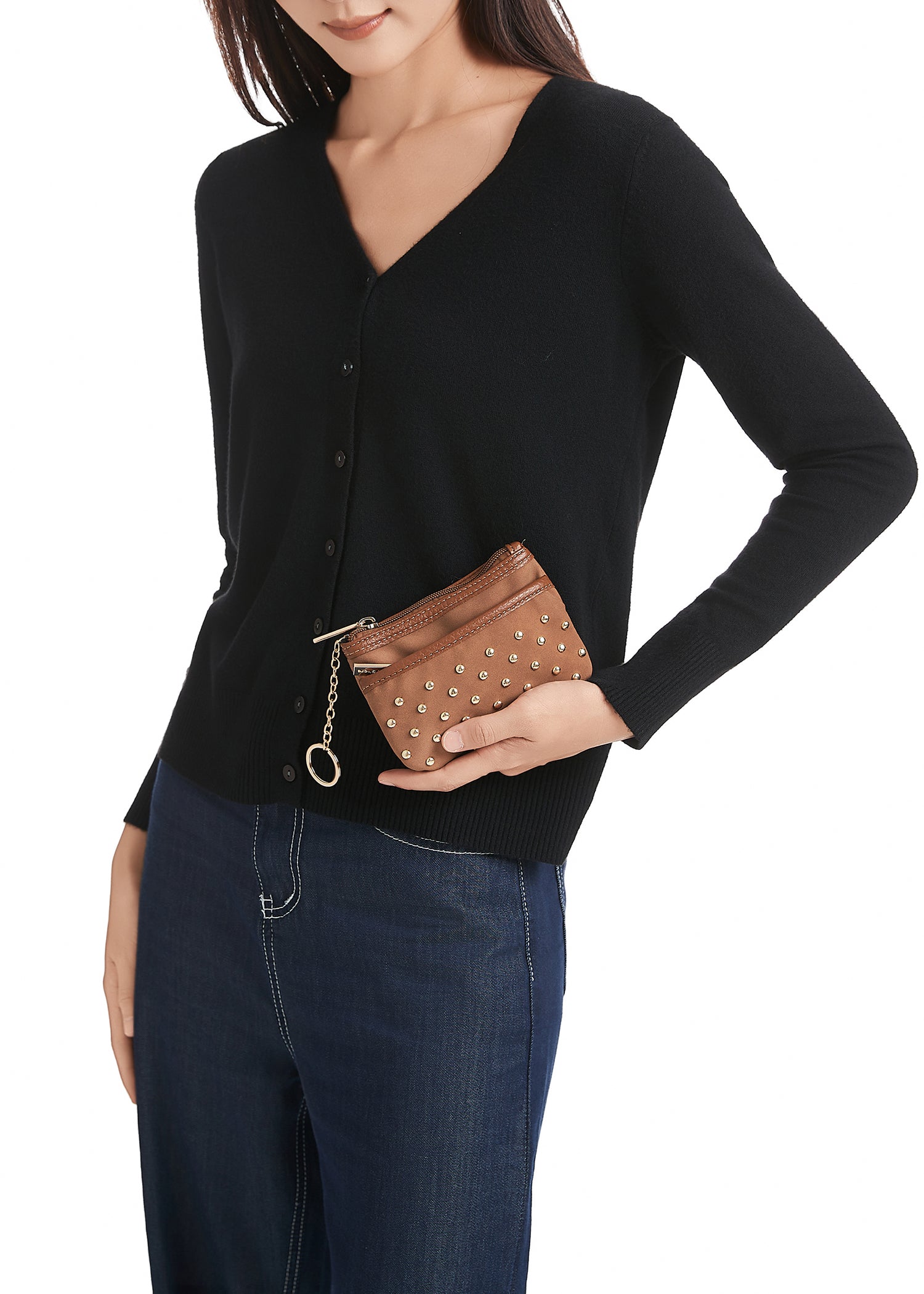 Max Saddle Studded Suede Card Case