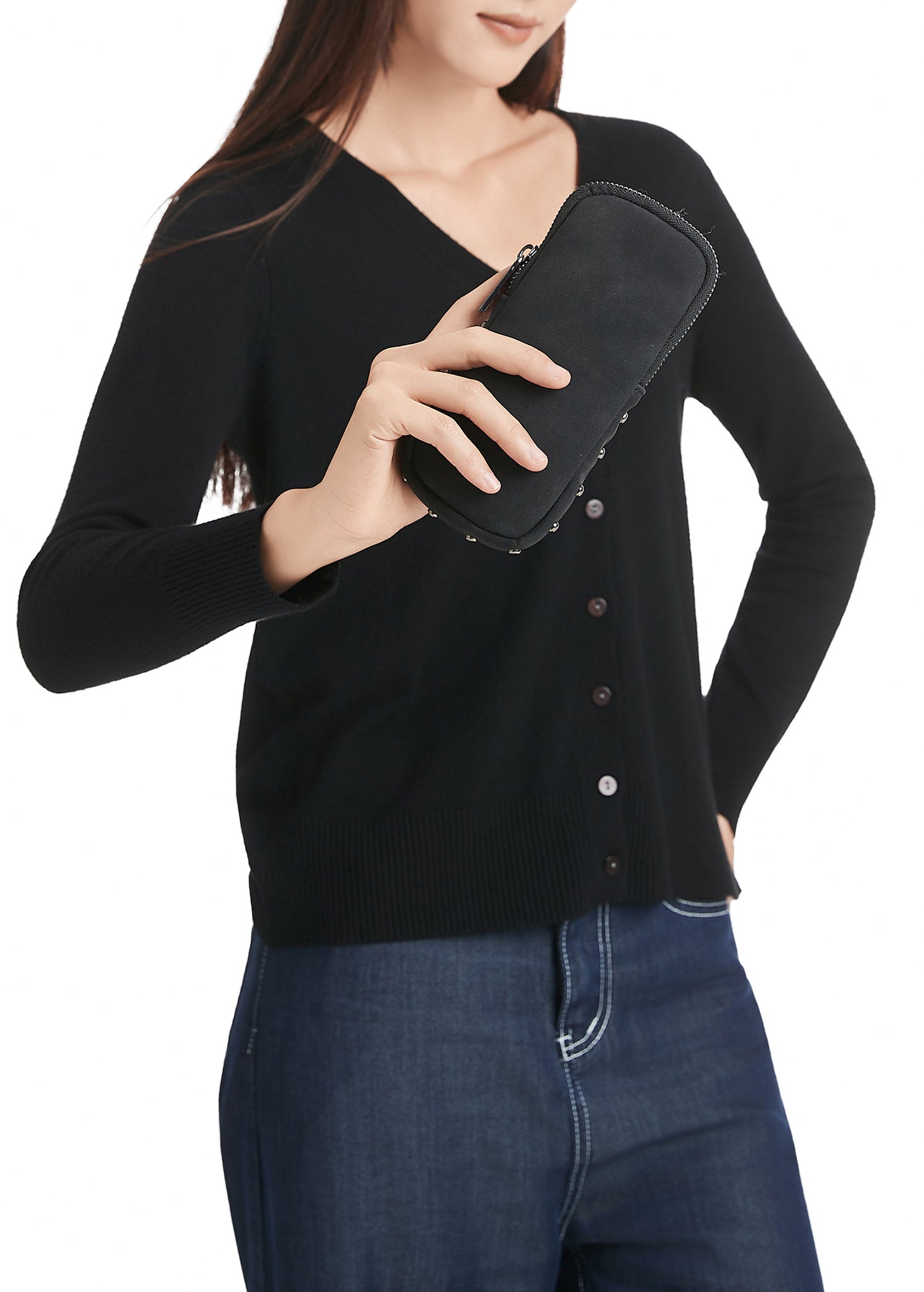 Ev Black Studded Suede Glasses Case