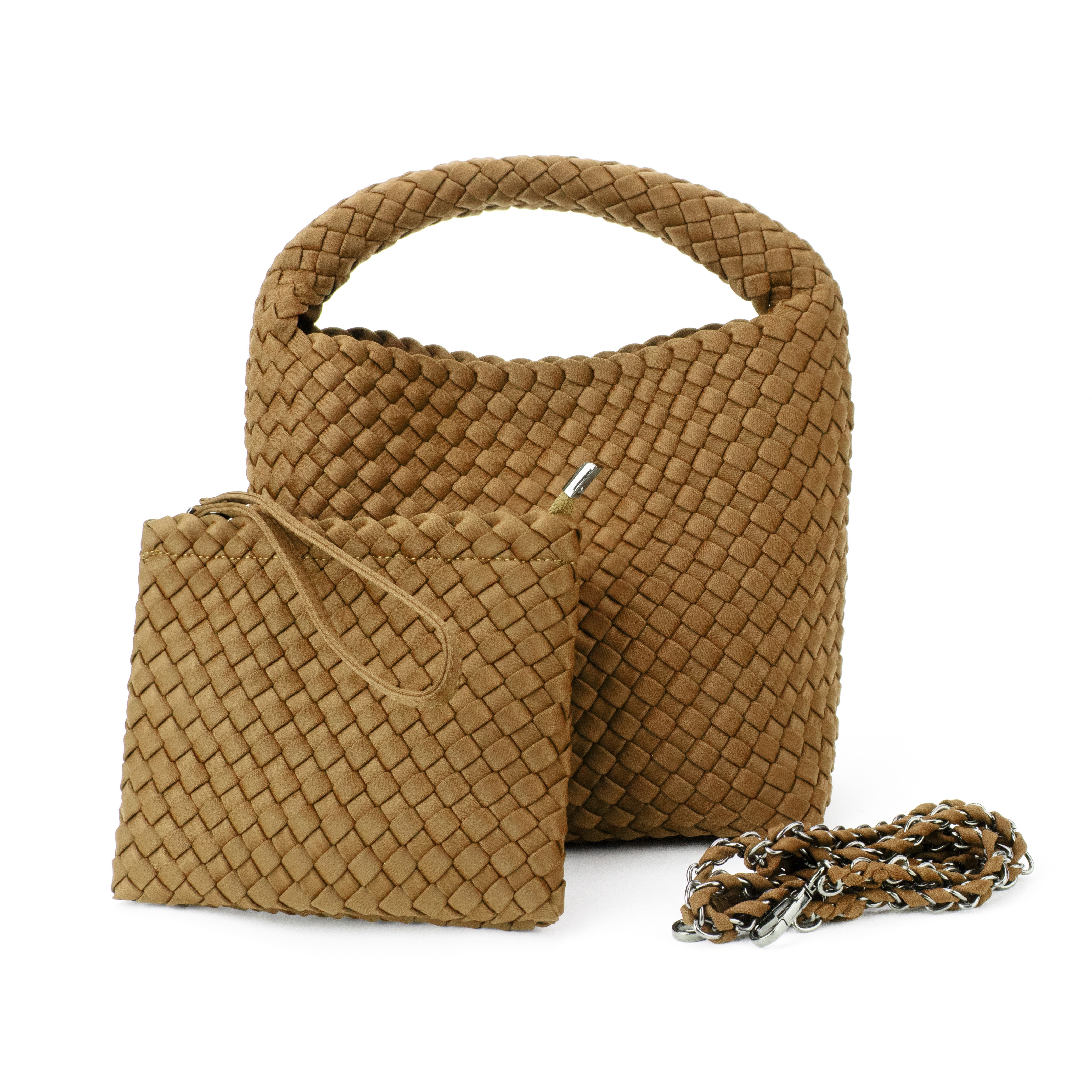 Shelly Camel Woven Bucket Bag