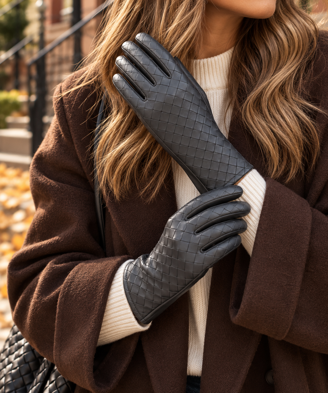 Plaza Chocolate Woven Vegan Leather Glove