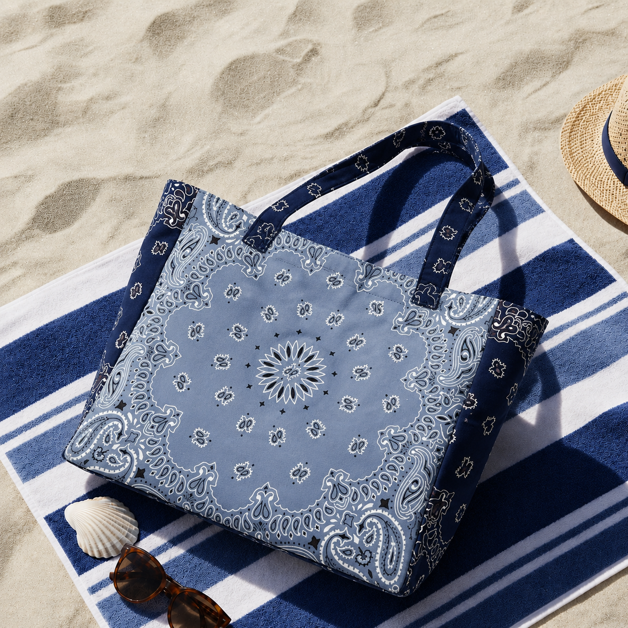 Bailey Navy/Light Blue Bandana Tote
