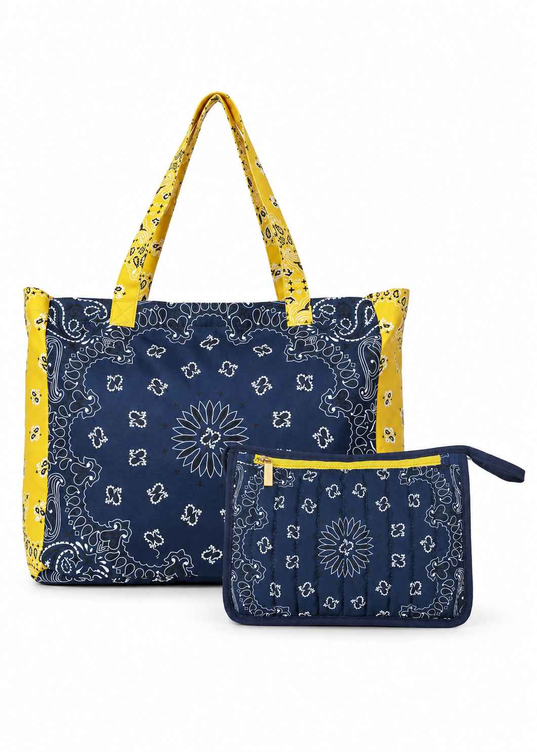 Bailey Navy/Yellow Bandana Tote & Beau Navy/Yellow Pouch