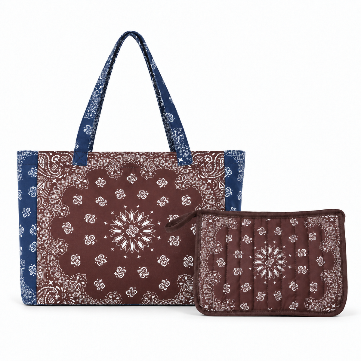 Bailey Brown/Navy Bandana Tote & Beau Brown Pouch