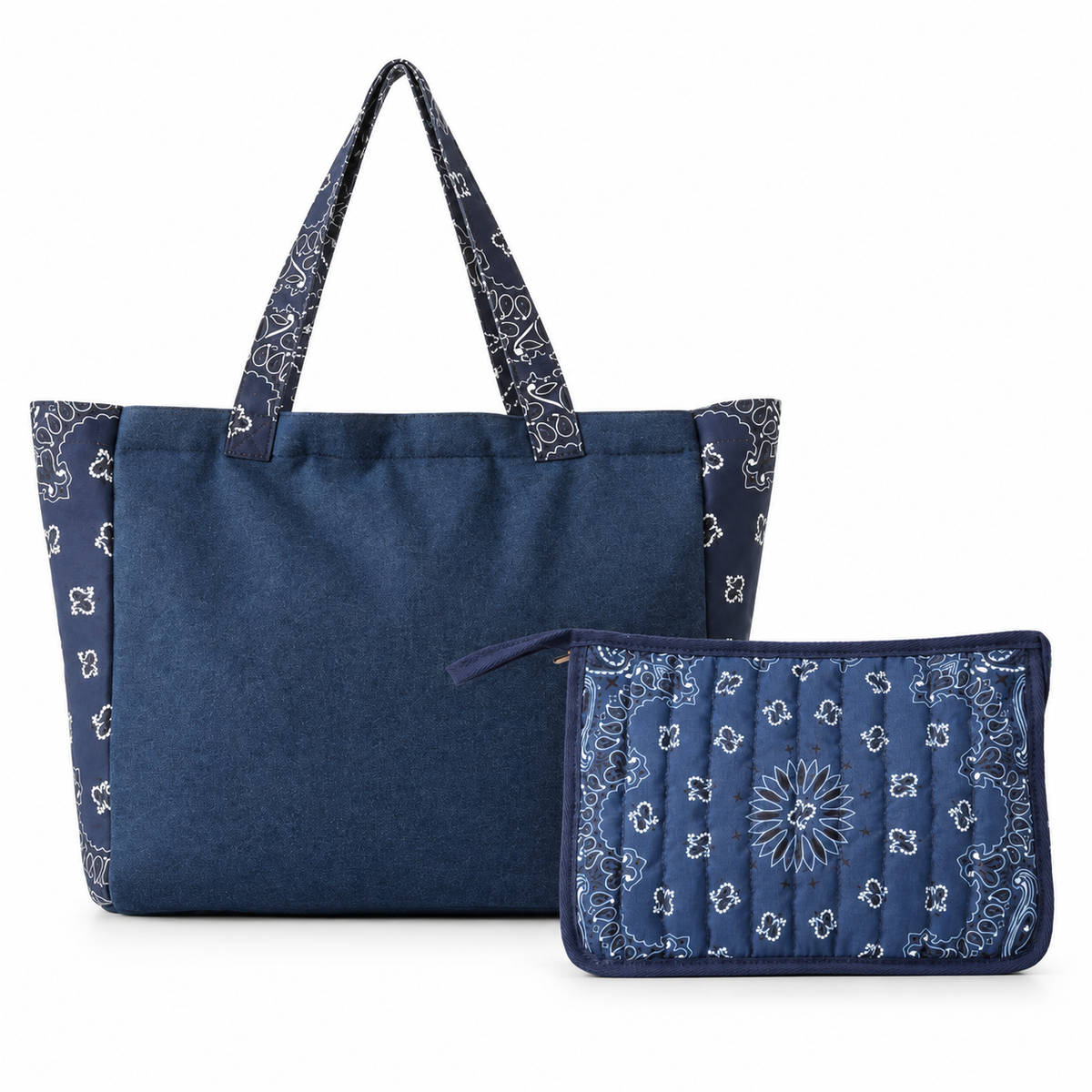 Bailey Denim/Navy Bandana Tote & Beau Navy Pouch
