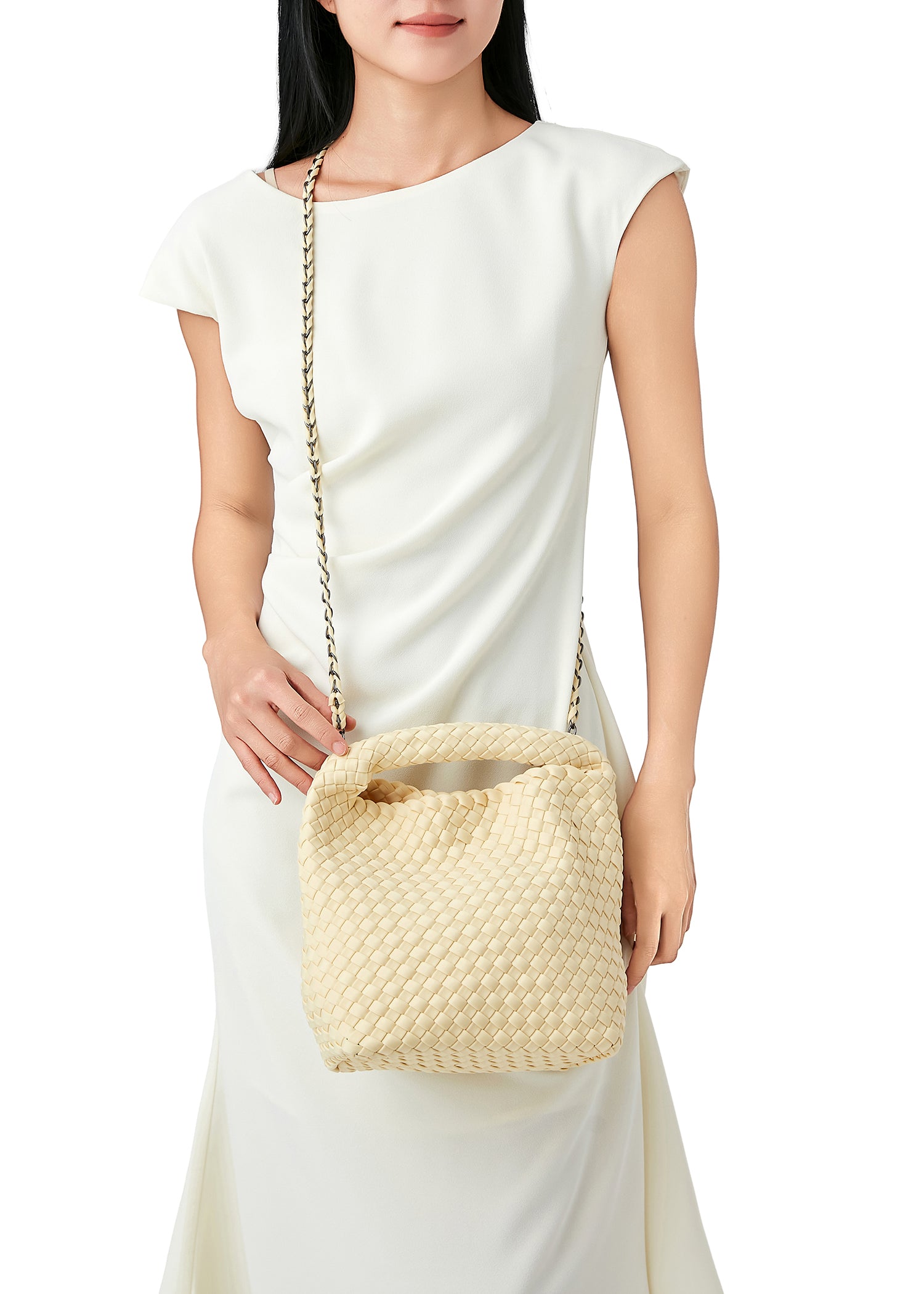 Shelly Butter Woven Bucket Bag