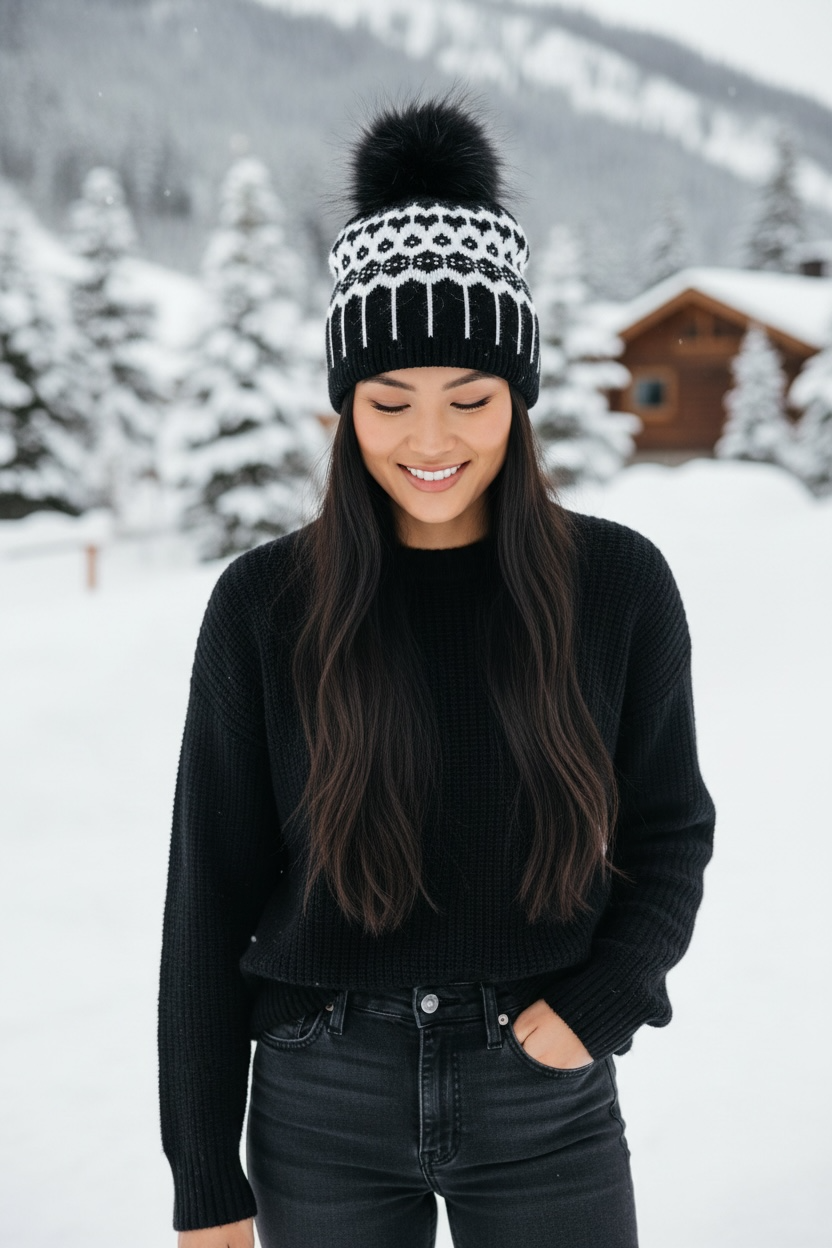 Fair Isle Beanie Black