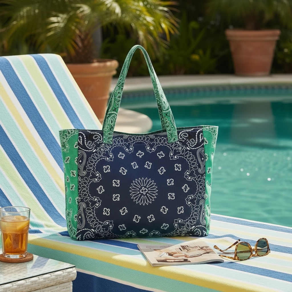 Bailey Navy/Green Bandana Tote