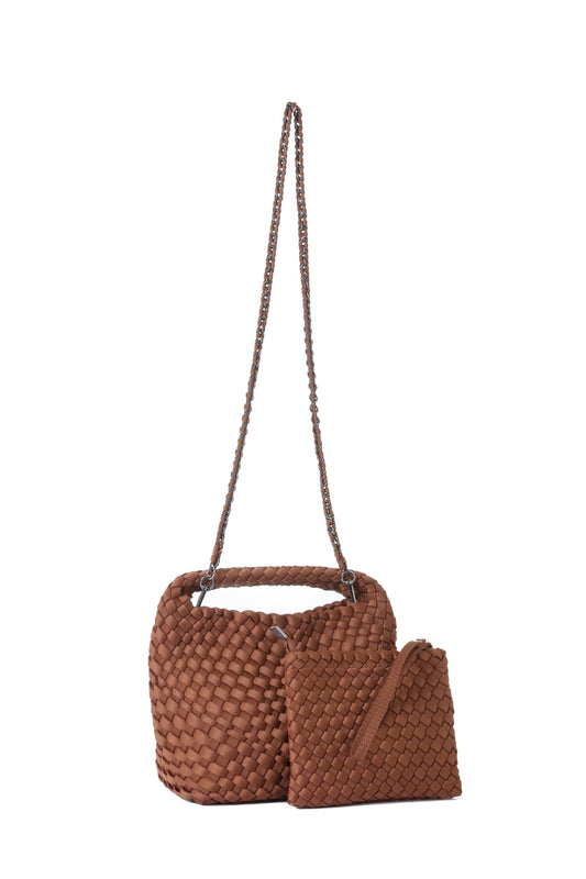 Shelly Walnut Woven Bucket Bag