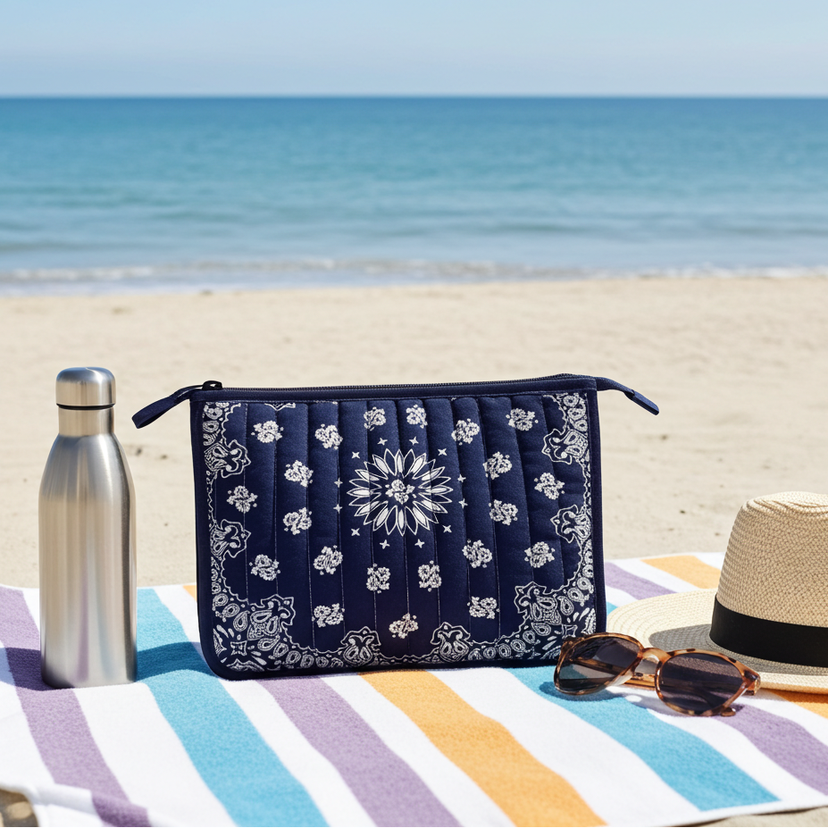 Beau Navy Bandana Pouch with Monogram