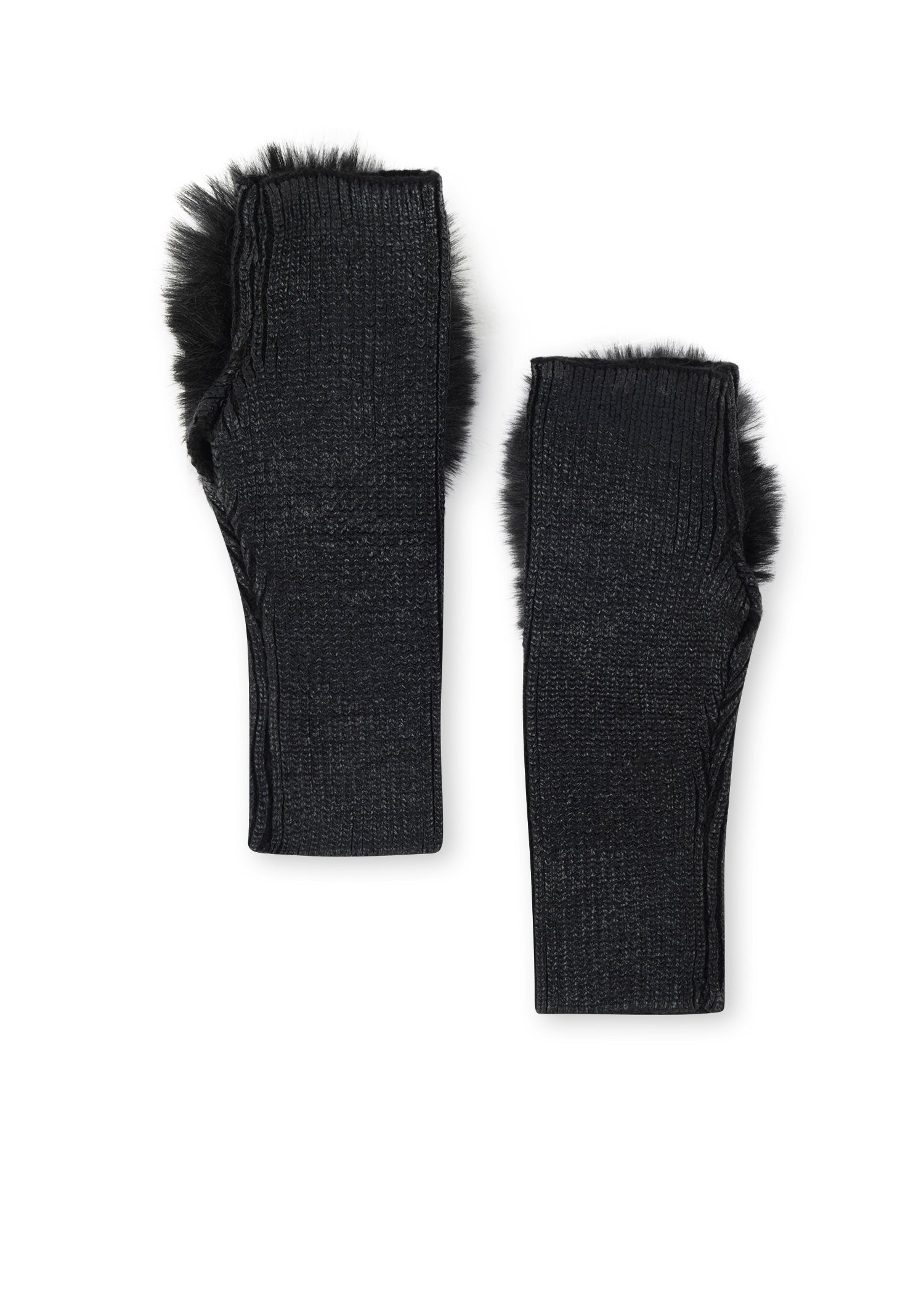 Metallic Black Fluff Fingerless Glove