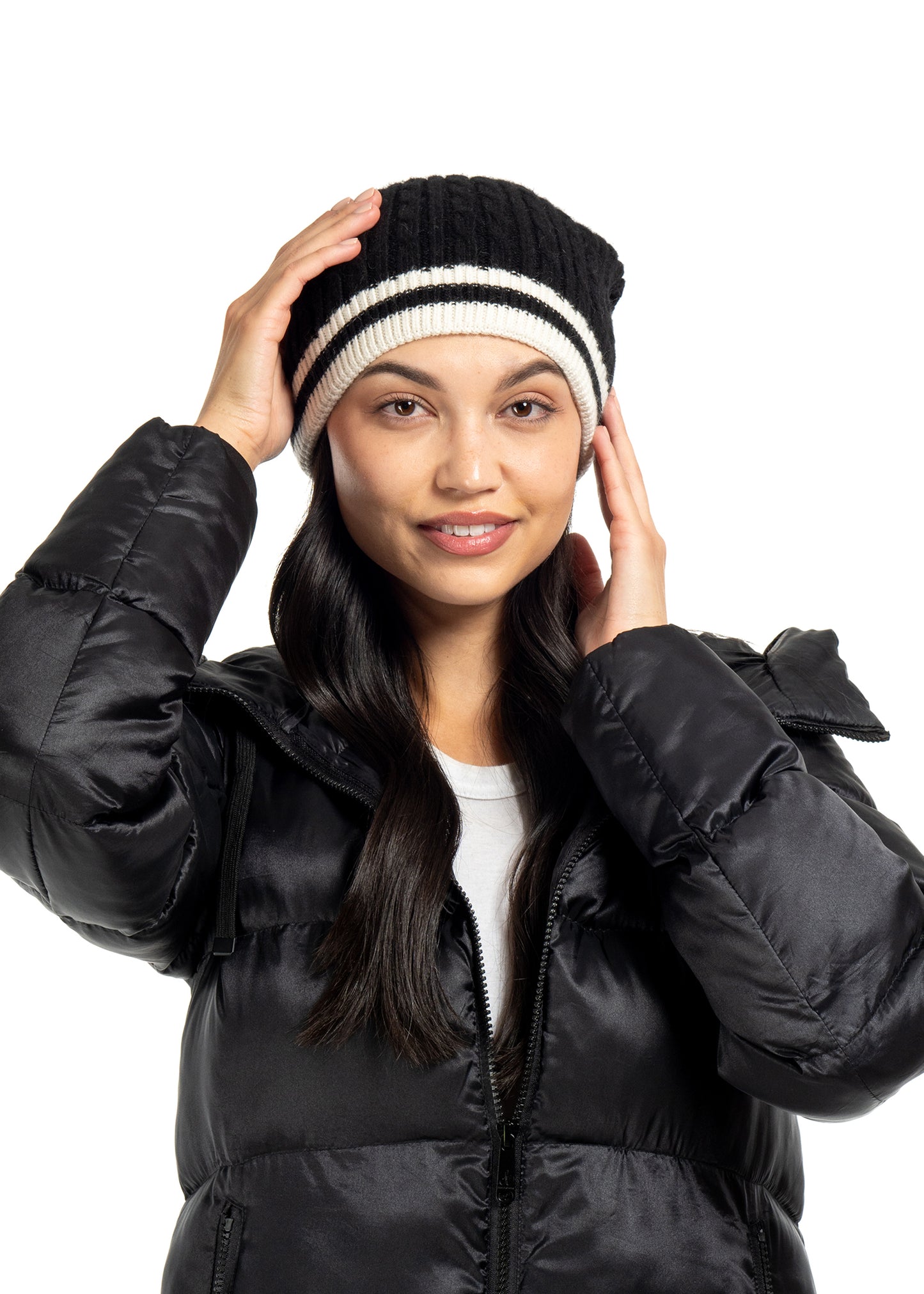 Black/White Stripe Cabin Cable Hat - FINAL SALE