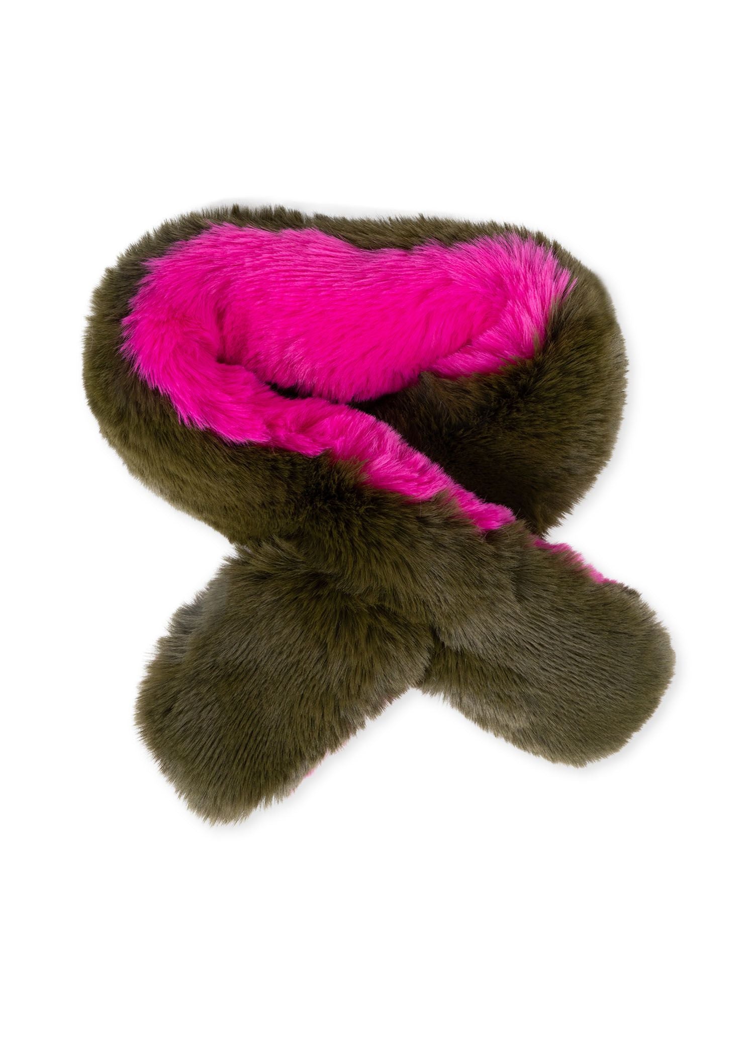 whistler scarf faux fur army/hot pink