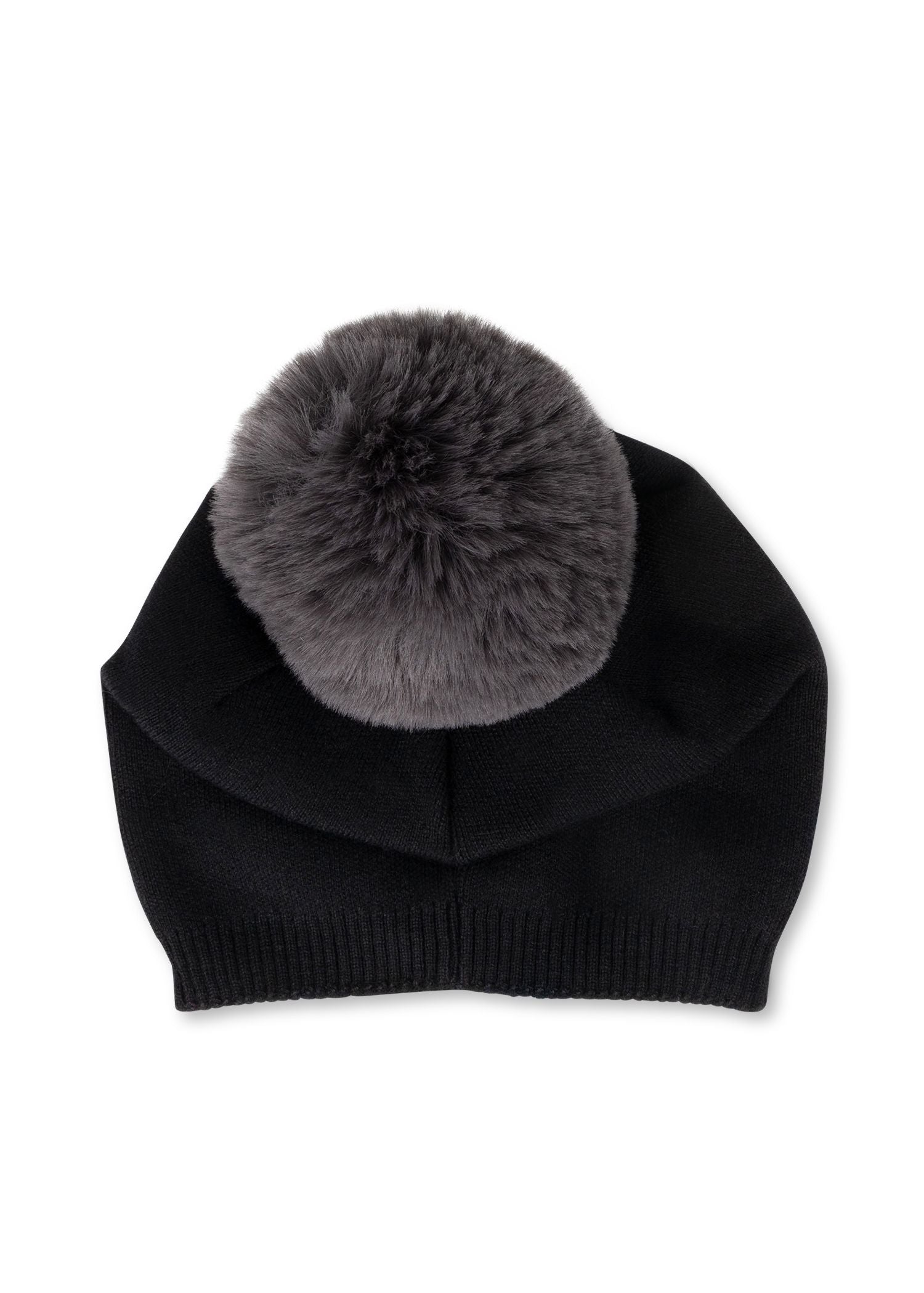 brooklyn beanie black/ charcoal faux fur pom