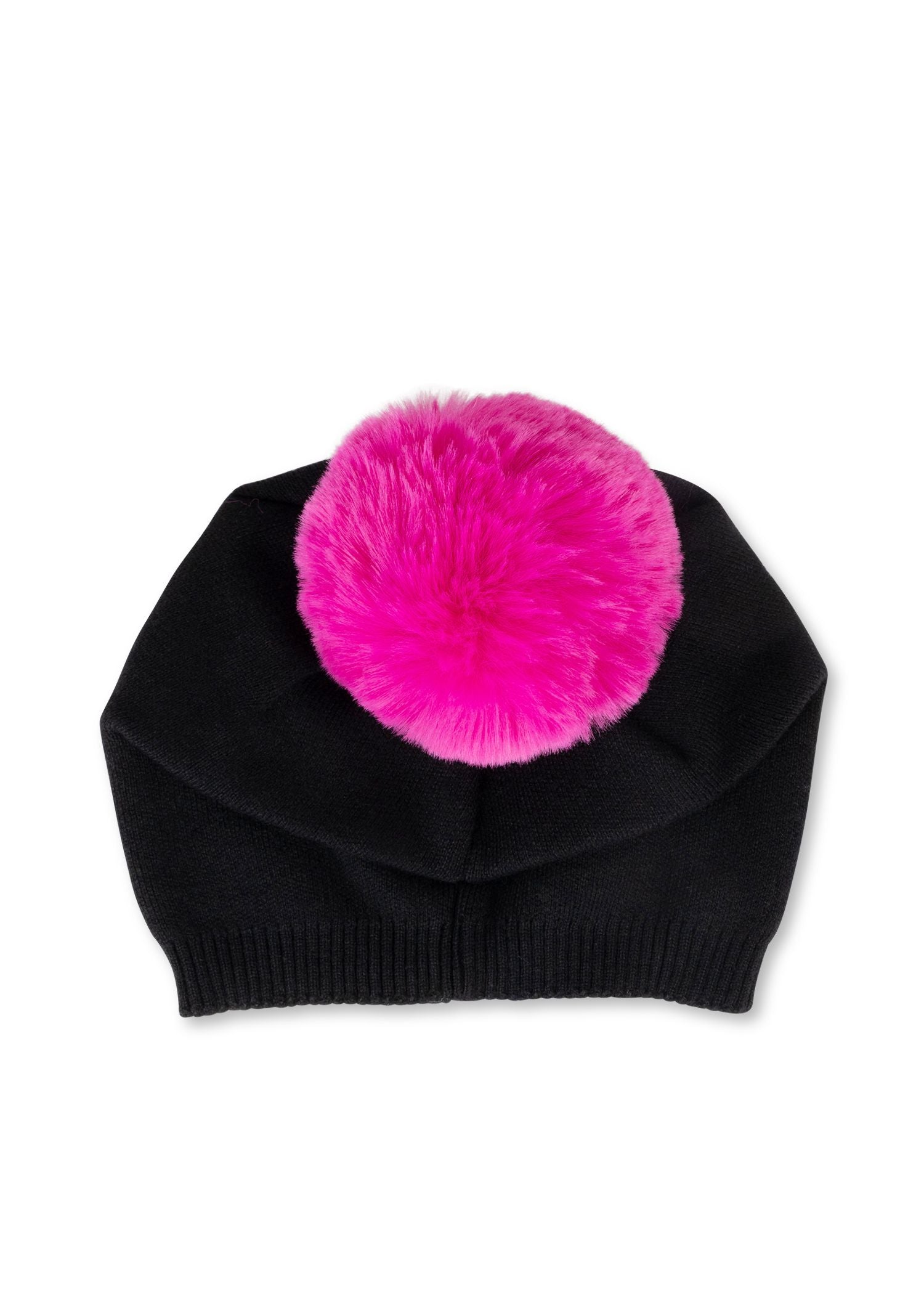 brooklyn beanie black/hot pink faux fur pom