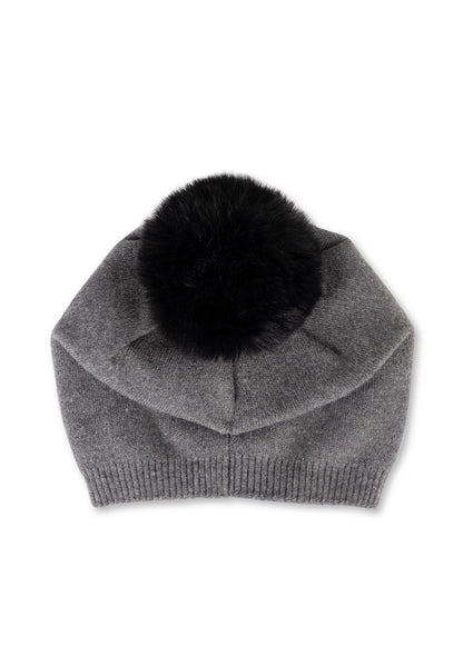 brooklyn beanie charcoal/black faux fur pom