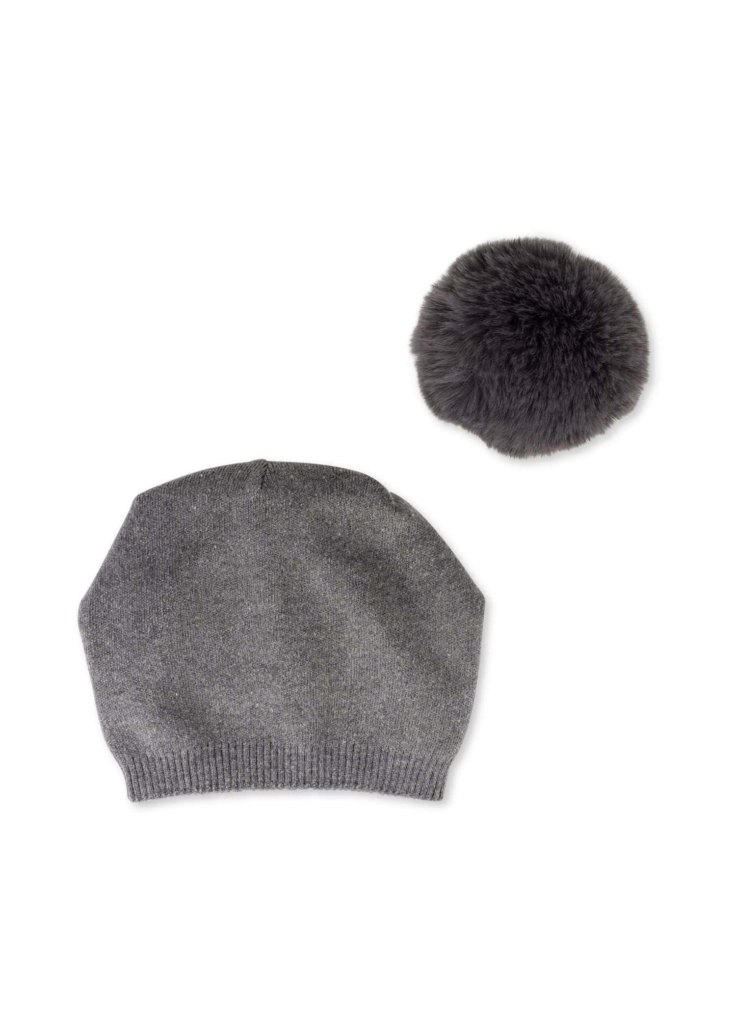 brooklyn beanie charcoal/charcoal  faux fur pom