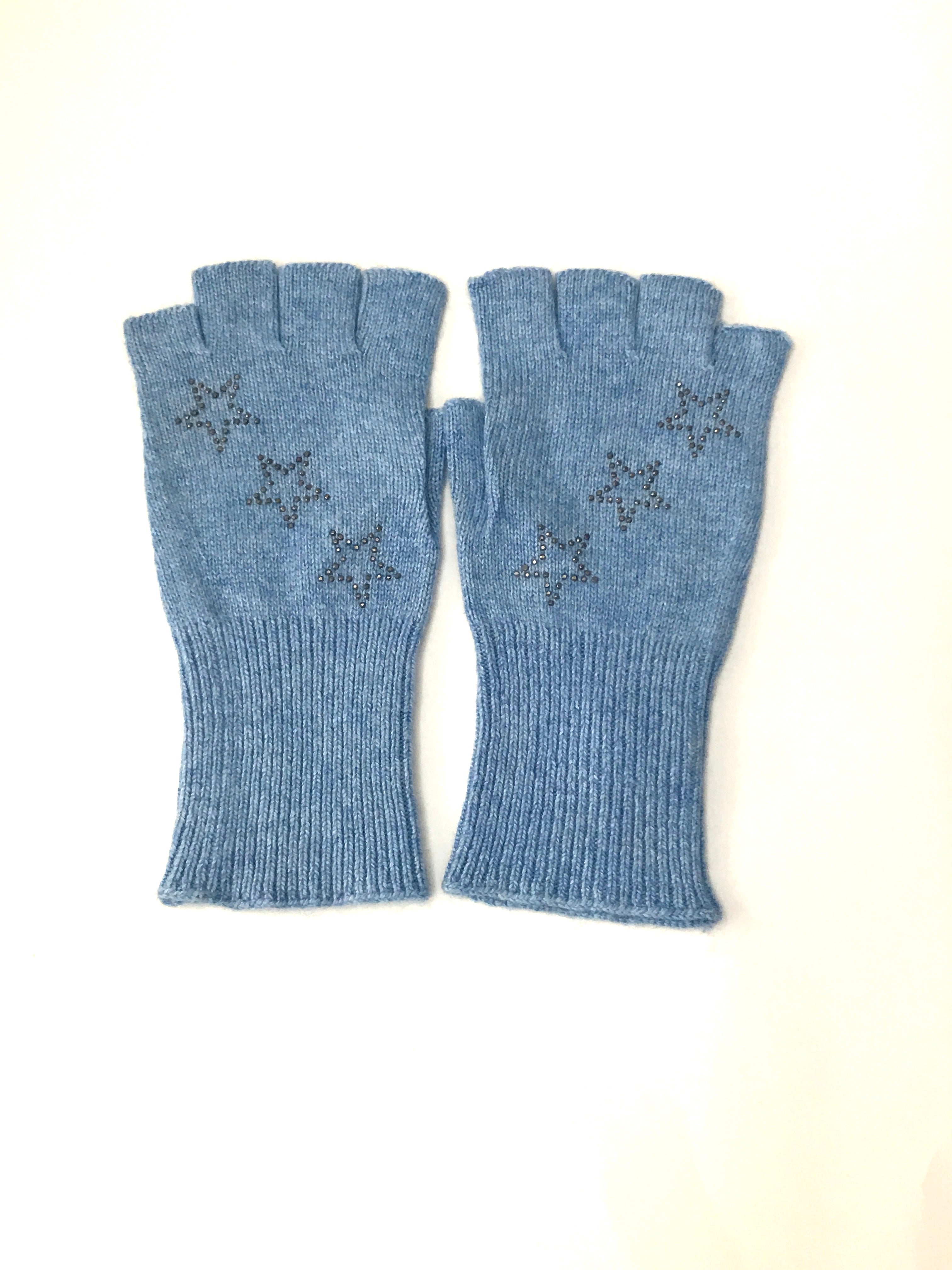 star fingerless gloves light blue/hematite