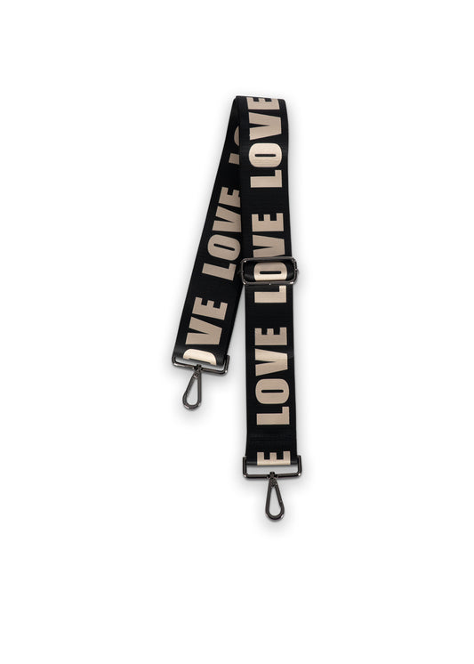 black/rose gold love handbag strap