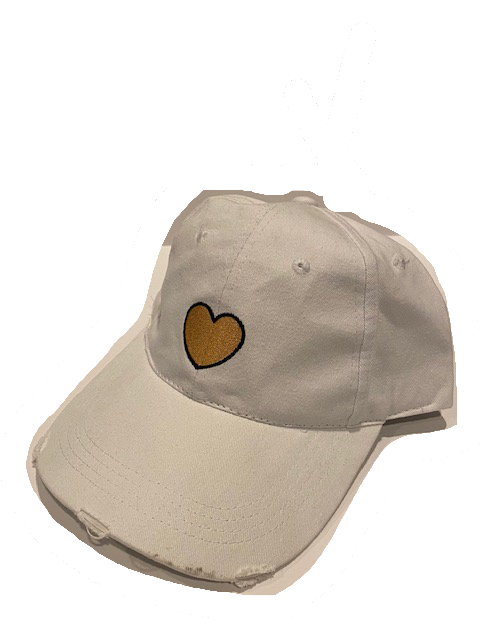 boardwalk baseball cap white/gold heart outlined in black