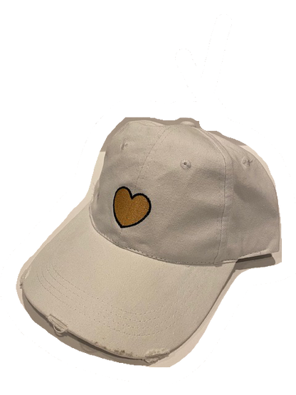 boardwalk baseball cap white/gold heart outlined in black