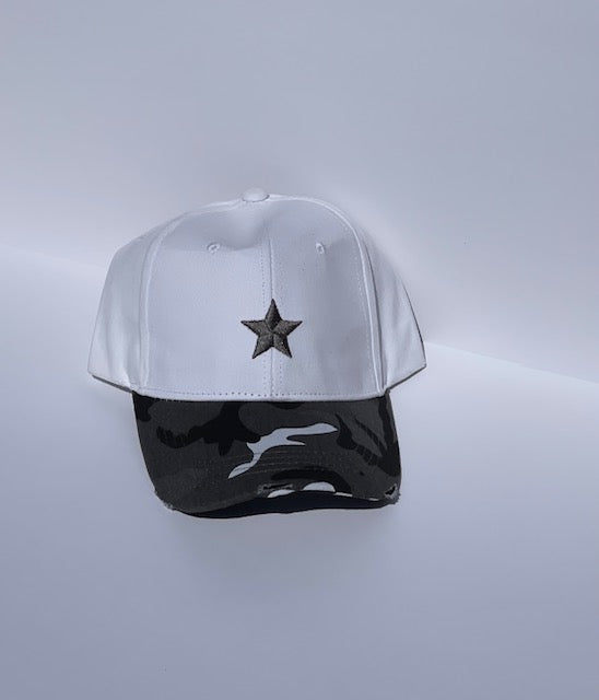 boardwalk baseball cap white/charcoal star/ gray camo brim
