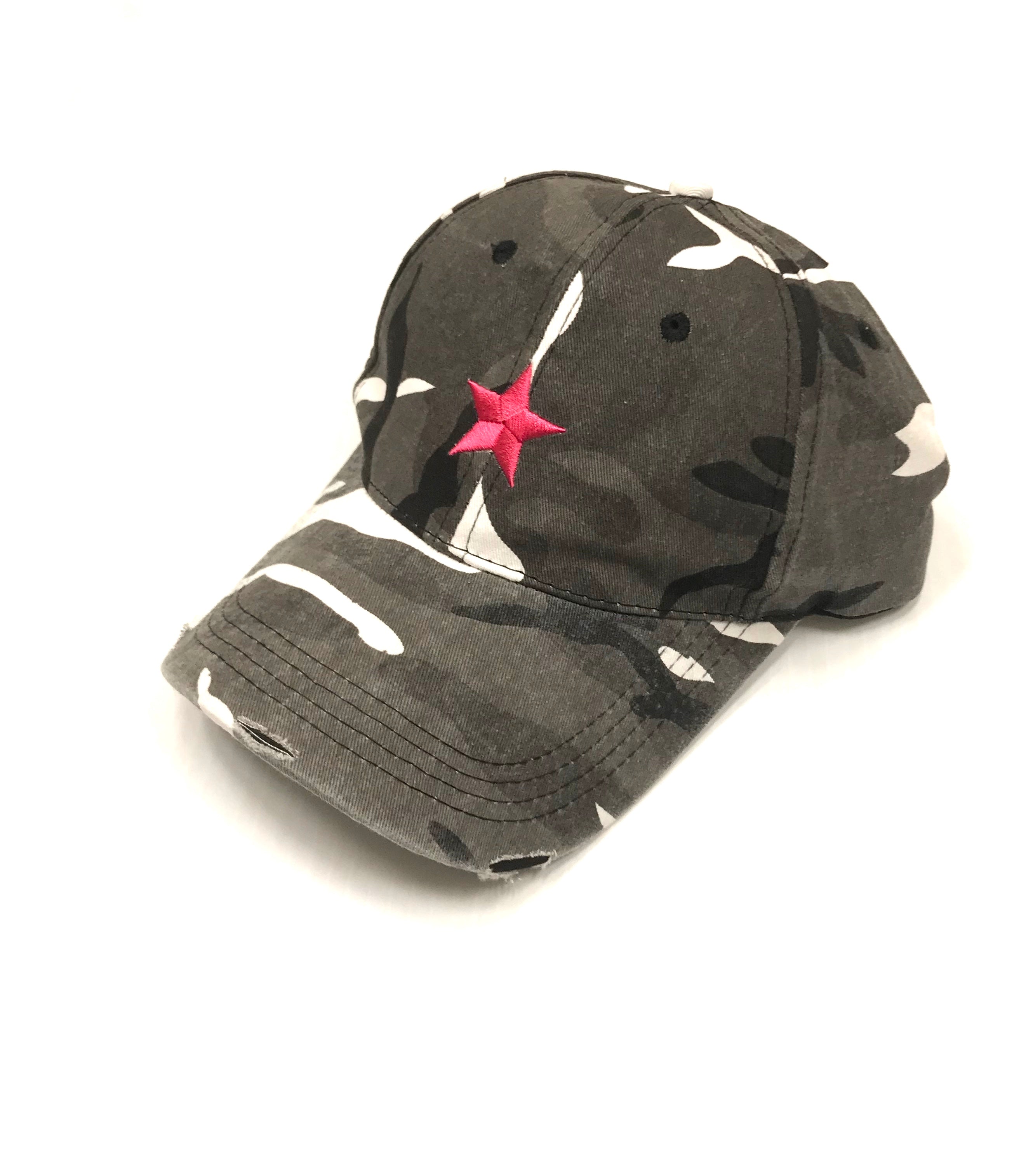 boardwalk baseball cap gray camo/pink star ships 8/15-9/1